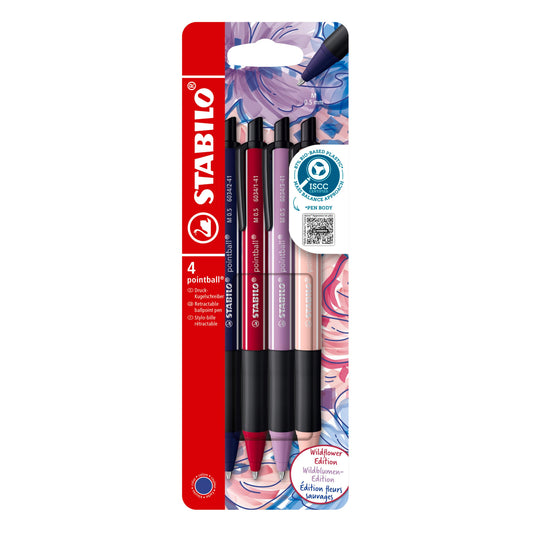 STABILO pointball NatureCOLORS Wildflower Edition - Ballpoint Pen - Pack of 4 - Burgundy, Prussian