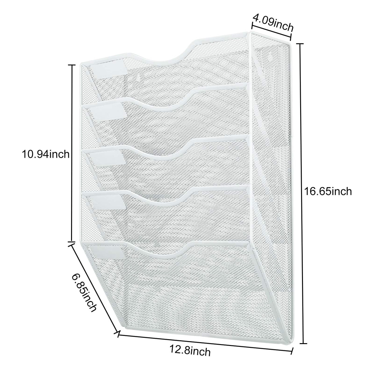 PAG-Mass Hanging Wall File Holder Mail Organizer Wall Mount Document Letter Rack, 5-Tier, White