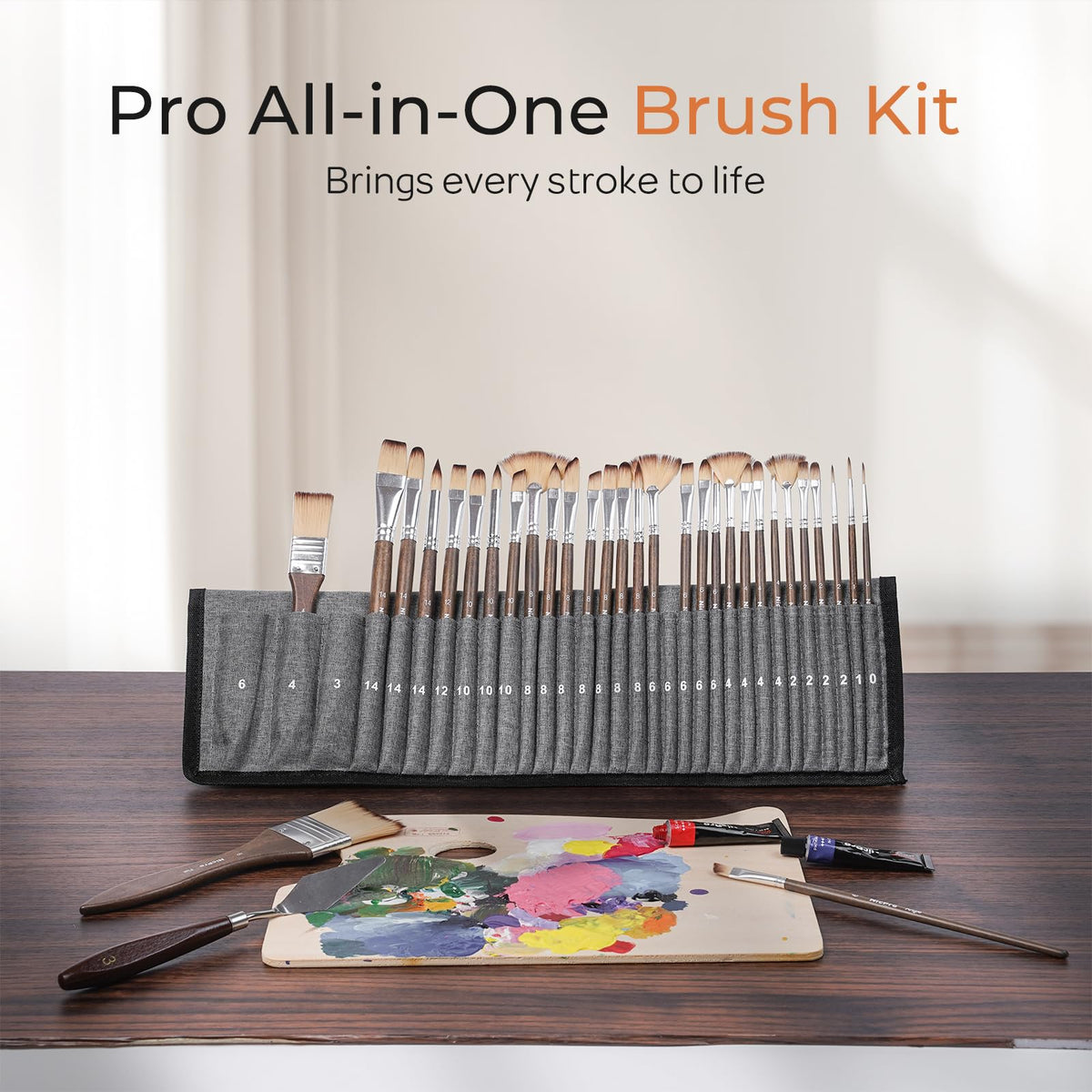 Nicpro 32pcs Paint Brush Set, Professional Paintbrushes with Paint Spatula and Cloth Roll Case