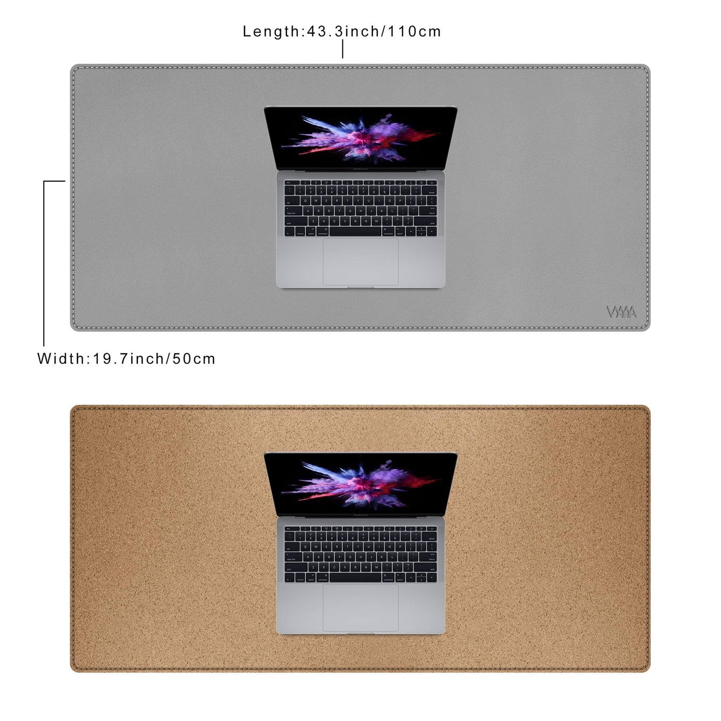 Vyaaa Cork & Leather Desk Mat, 43.3“ x 19.7” Dual Sided Leather Desk Pad, Waterproof Extra Large