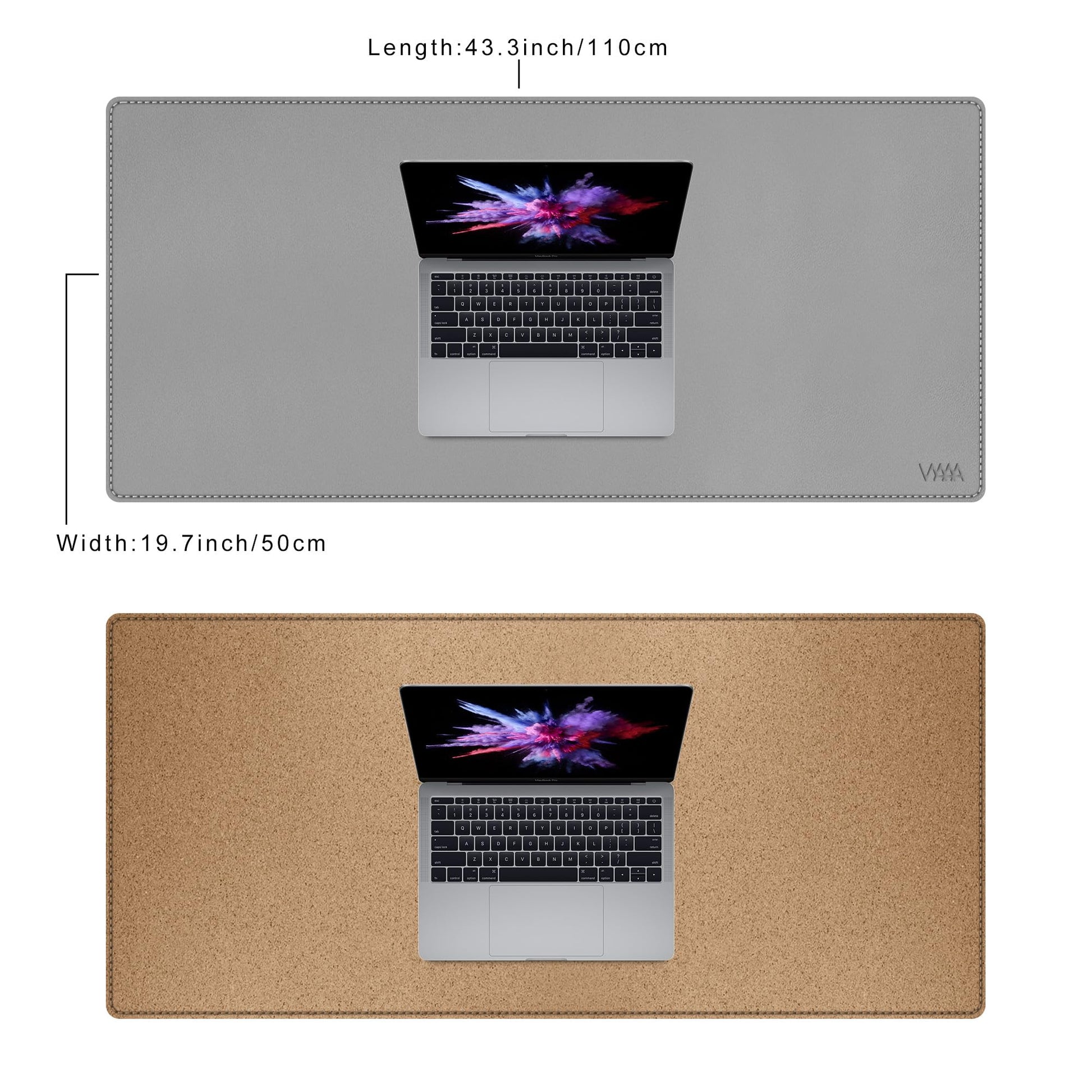 Vyaaa Cork & Leather Desk Mat, 43.3“ x 19.7” Dual Sided Leather Desk Pad, Waterproof Extra Large