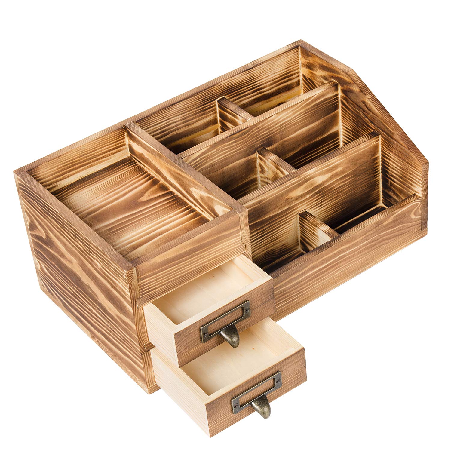 Liry Products Rustic Wooden Desktop Organizer Office Supplies Brown Tabletop Storage Cabinet