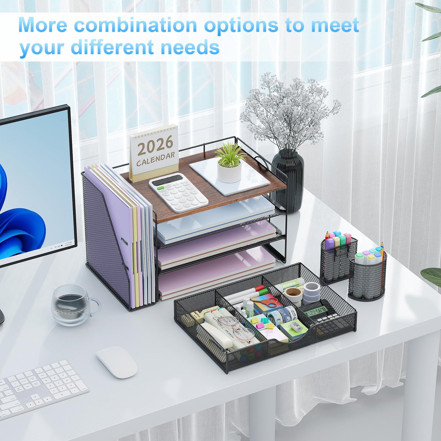 gianotter Desk Organizers and Accessories with File Holder, 4-Tier Desk Accessories & Workspace