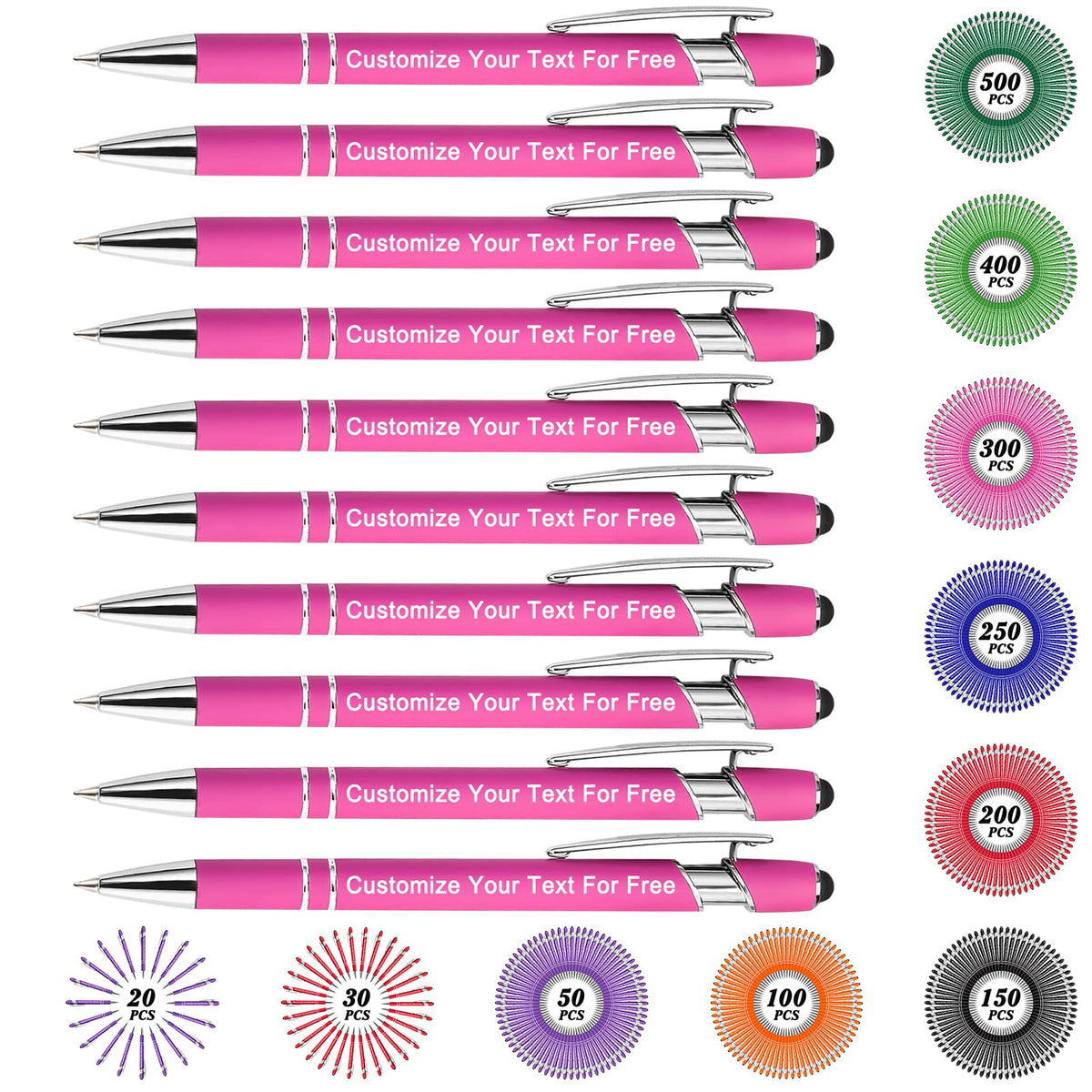 Max 500 Pcs Personalized Pens Bulk, Custom Pens with Free Engraving, Customized Stylus Tip