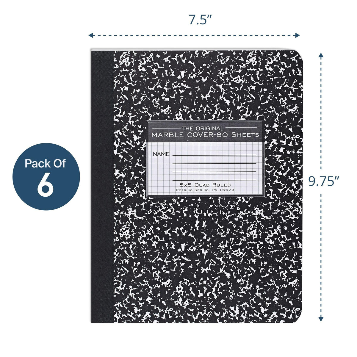 ROARING SPRING Hard Cover Composition Book, Graph Rule, 160 Pages, 6 Pack
