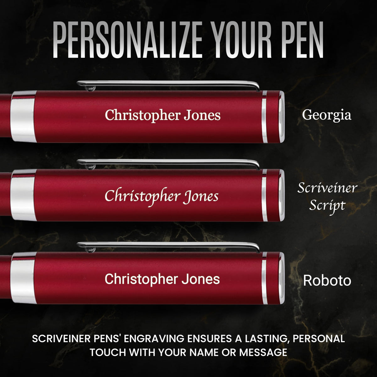 Scriveiner Personalized Luxury EDC Fountain Pen (Medium), Stunning Matt Red Pocket Pen, Chrome