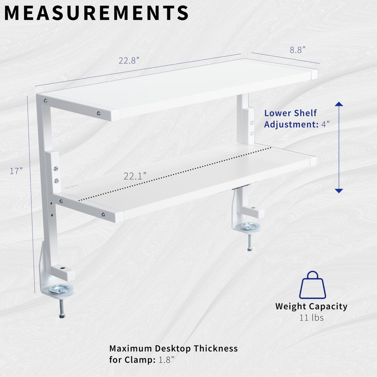 VIVO White Clamp-on 24 inch 2-Tier Desk Shelf, STAND-SHELF24C-W
