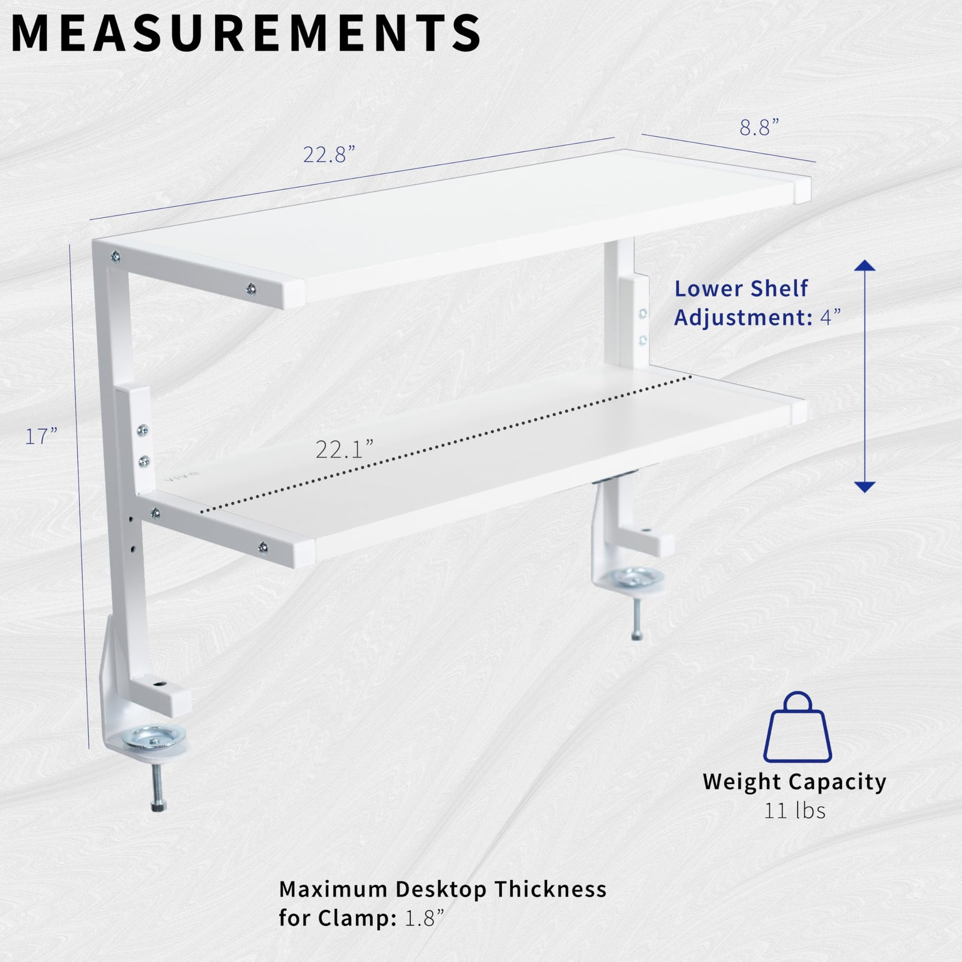 VIVO White Clamp-on 24 inch 2-Tier Desk Shelf, STAND-SHELF24C-W