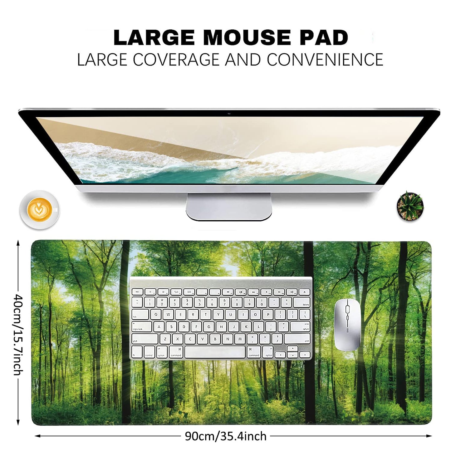 Scenic Forest of Fresh Green Deciduous Trees Extended Gaming Mouse Pad Large Desk Mat with Non-Slip