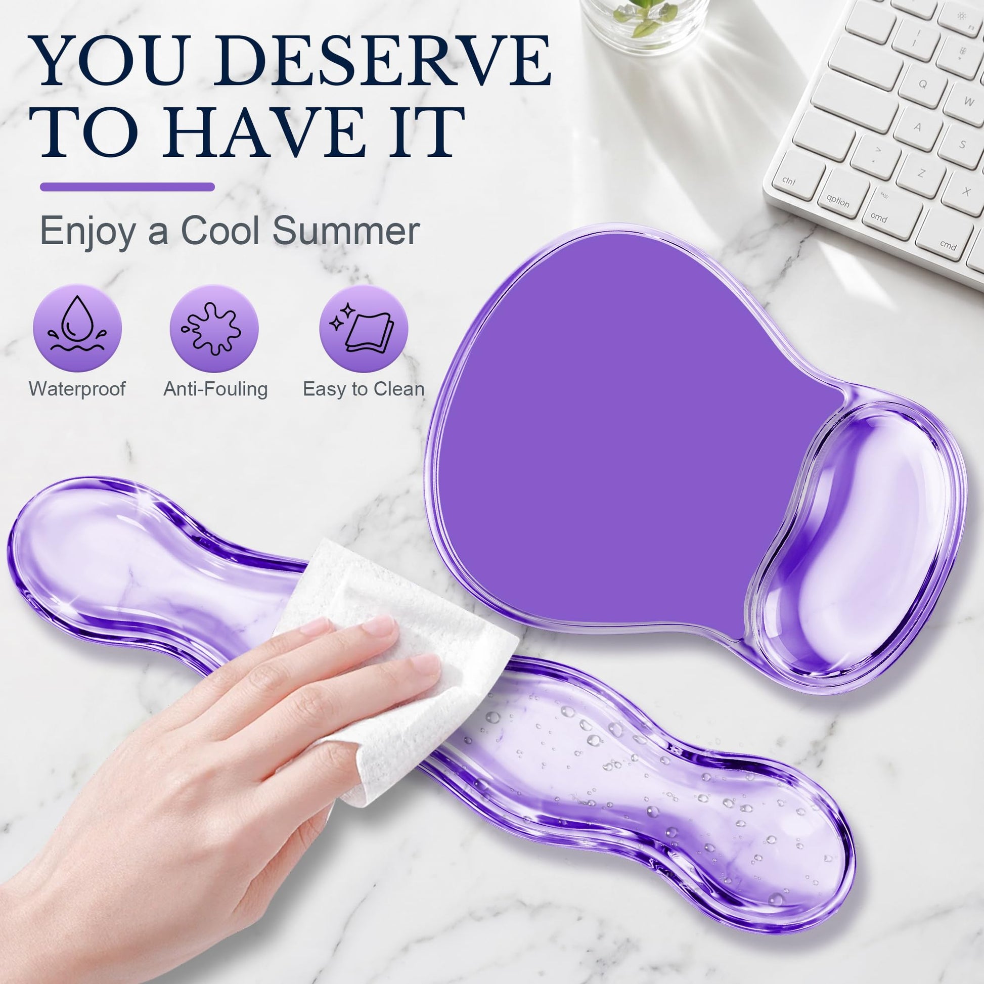 Keyboard Wrist Rest & Ergonomic Mouse Pad with Wrist Rest Set, Cute Transparent Gel Wrist Rest for