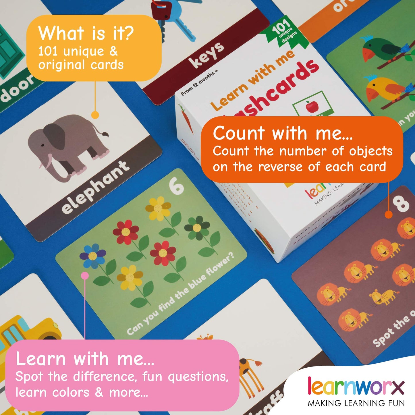 LearnWorx 101 Baby Flash Cards for Toddlers 1-3 | Award Winning First Words Toddler Flash Cards |