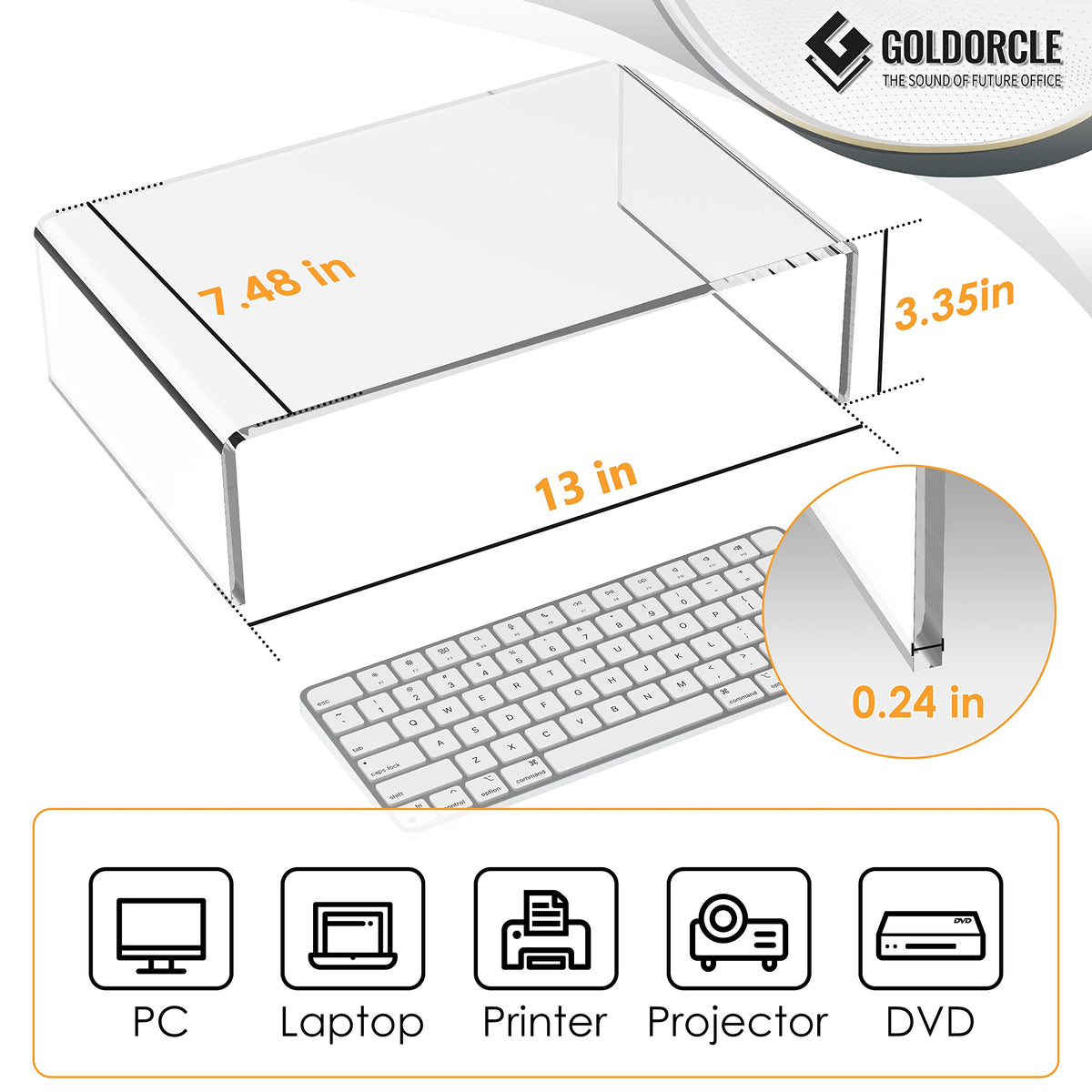 GoldOrcle Acrylic Monitor Stand Riser Clear Computer Monitor Stand (Small)