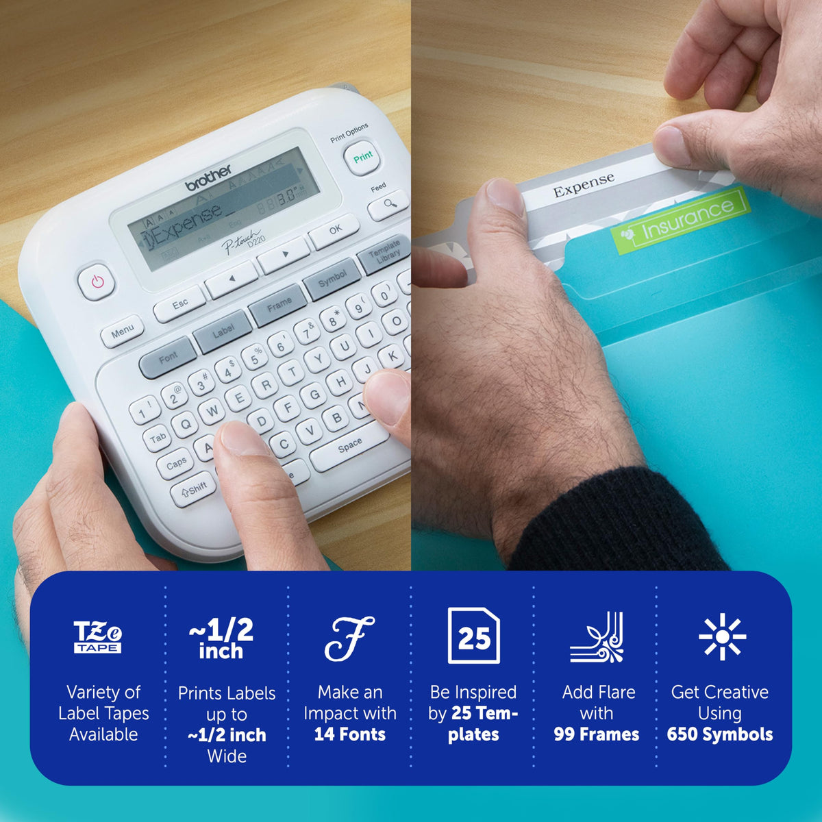 Brother P-Touch PTD220 Home/Office Everyday Label Maker | Prints TZe Label Tapes up to ~1/2 inch