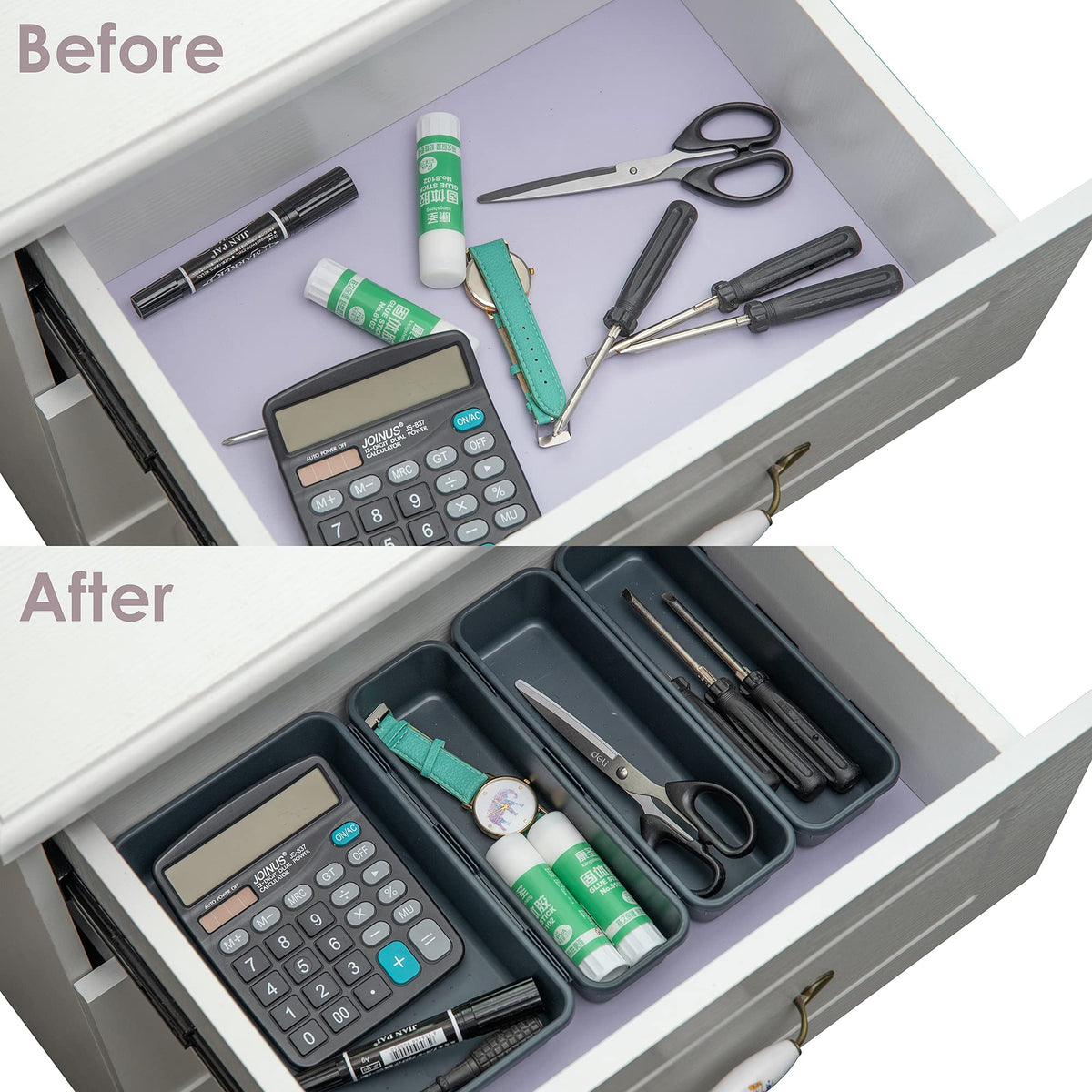 BYCY 32 PCS Desk Drawer Organizers - Interlocking Tool Boxes with 3 Sizes, Office, Bathroom