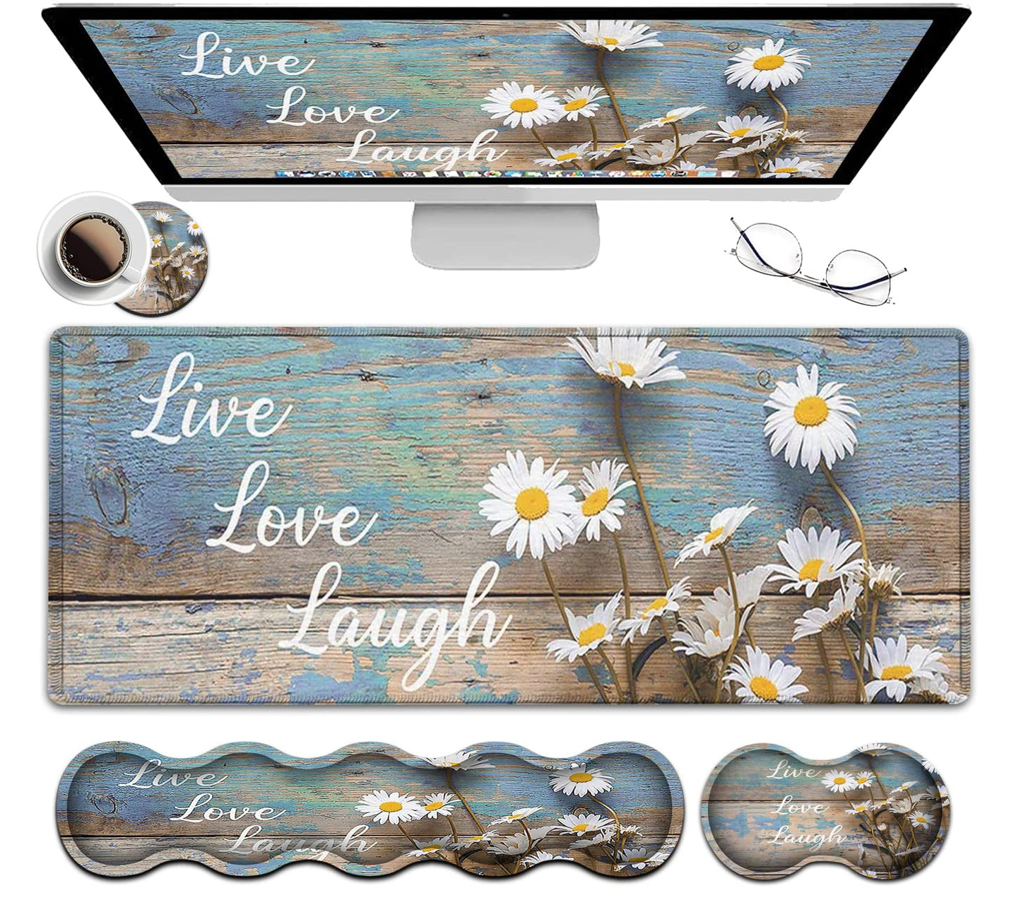 Mouse Pad Set, Large Gaming Mouse Pad + Keyboard Wrist Rest Support + Mouse Wrist Rest Non-Slip