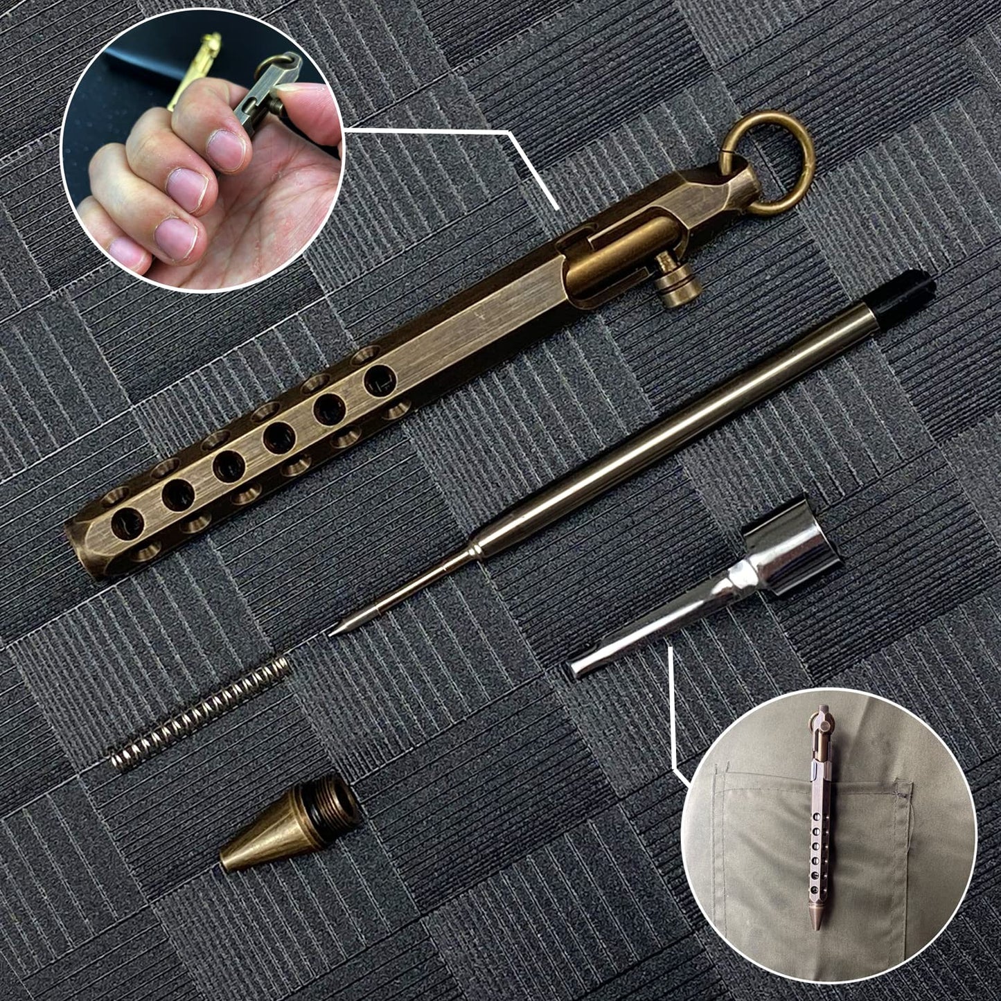 Bolt Action Pen, Metal edc Tactical Pocket Pen, Brass Pen with Refills