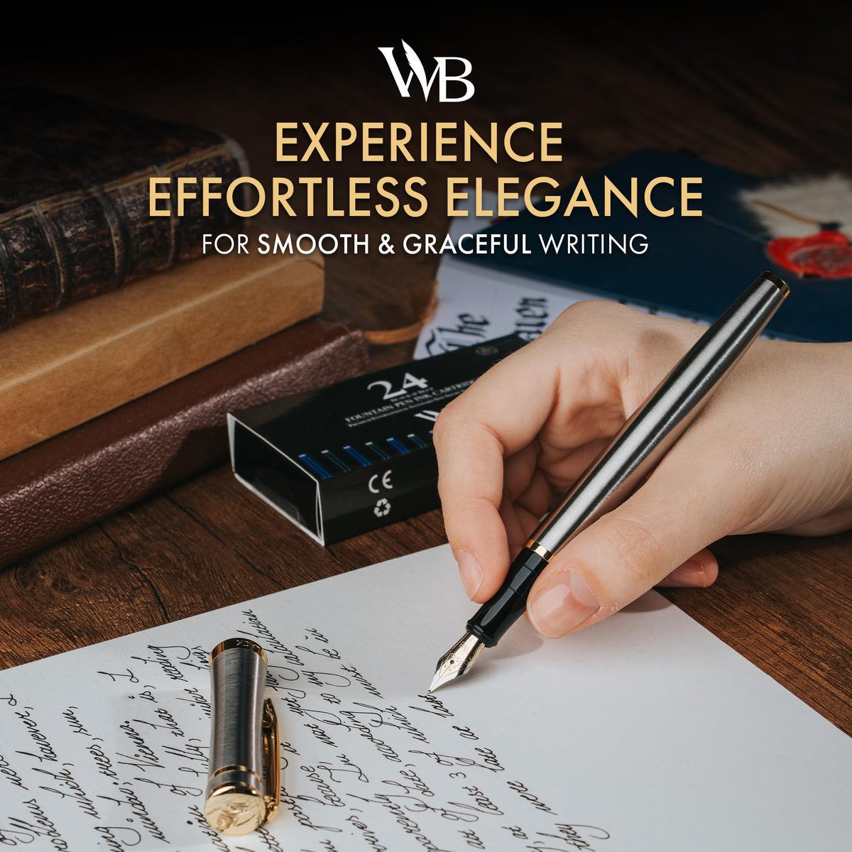 Wordsworth & Black Luxury Fountain Pen Set for Writing, Fine Nib, Silver