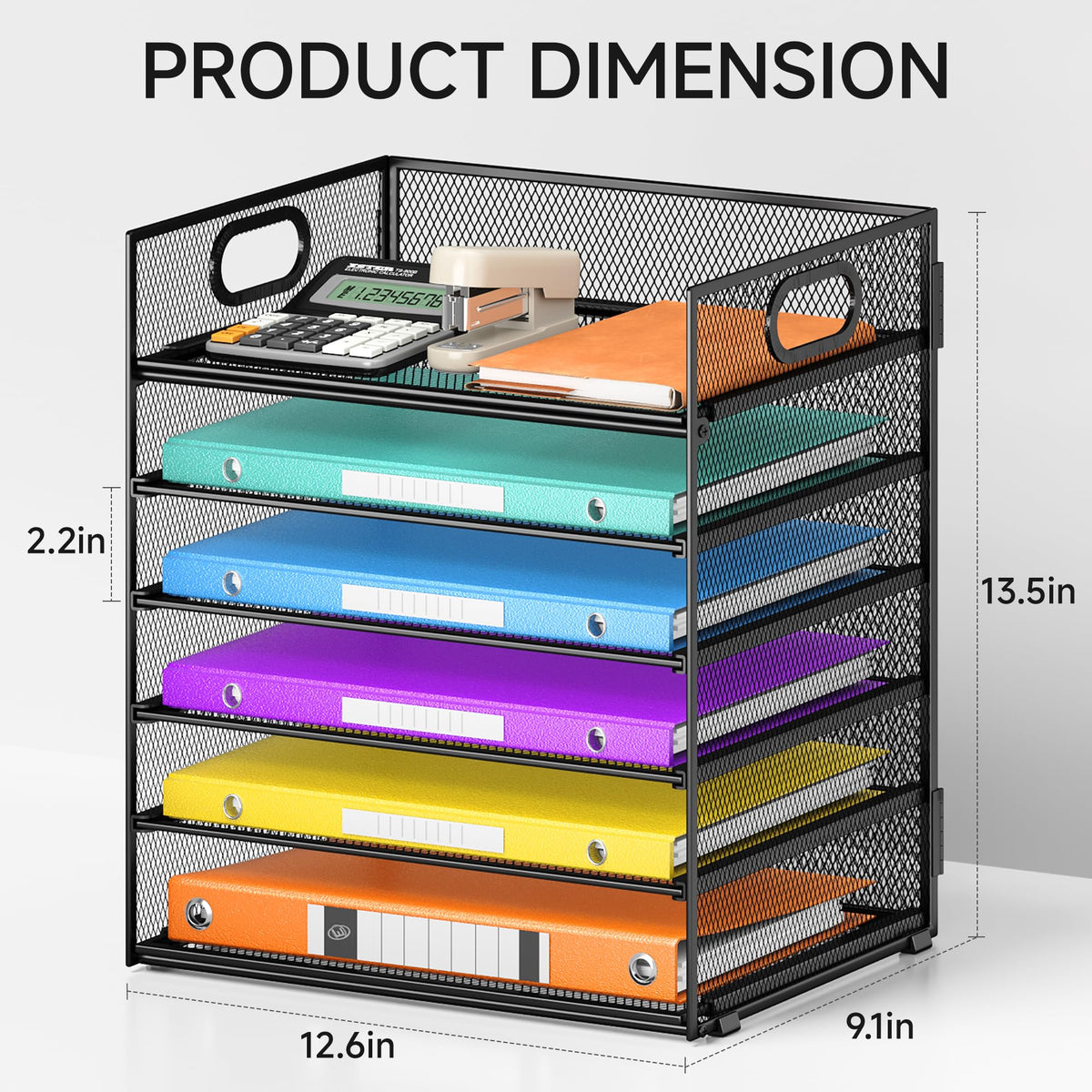 6 Tray Paper Organizer Letter Tray with Handle - Mesh Desk File Organizer, Paper Sorter Organizer