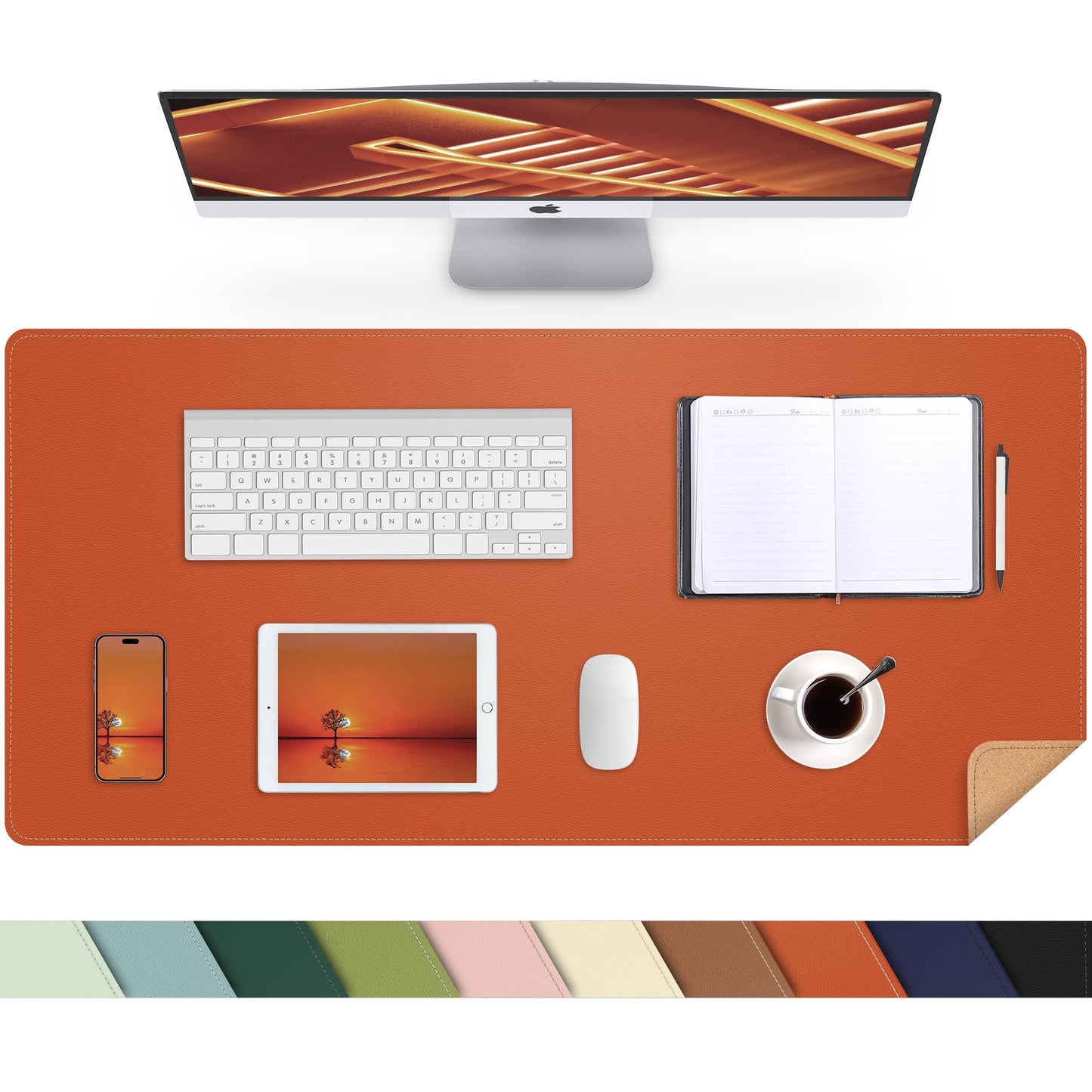 AFIING Cork Desk Mat, 35.4" x 17", Orange,Desk pad Protector