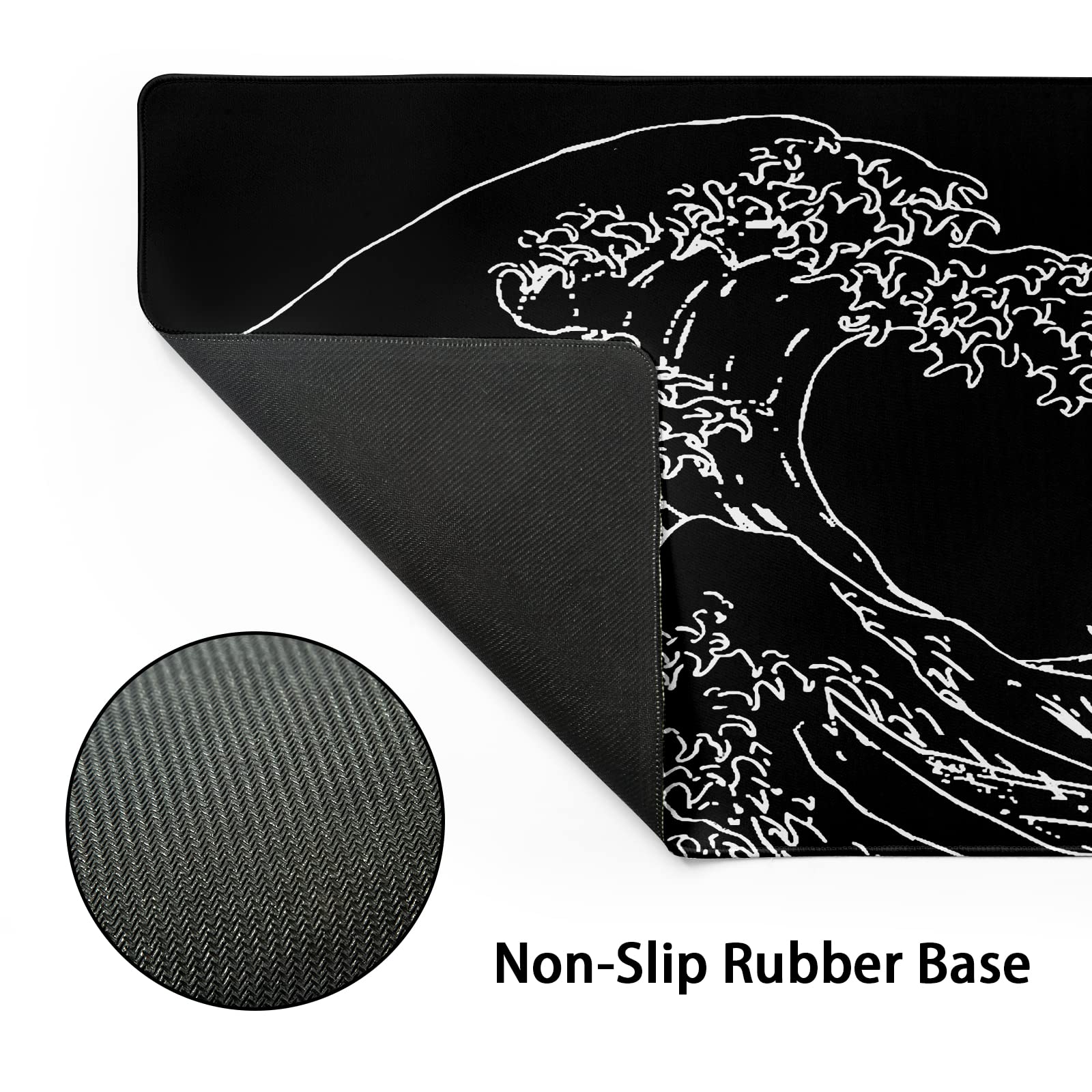 Black and White Japanese Sea Wave Mouse Pad,Extended Large Gaming Mouse Pads 31.5x11.8 in,Japanese