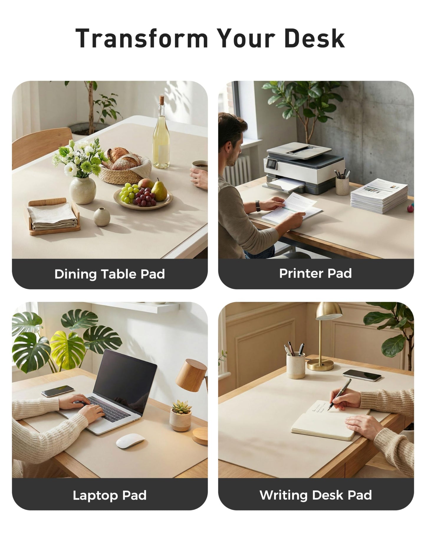Aothia Faux Leather Desk Mat - Large Mouse Pad, Non-Slip PU Leather Blotter, Waterproof Writing