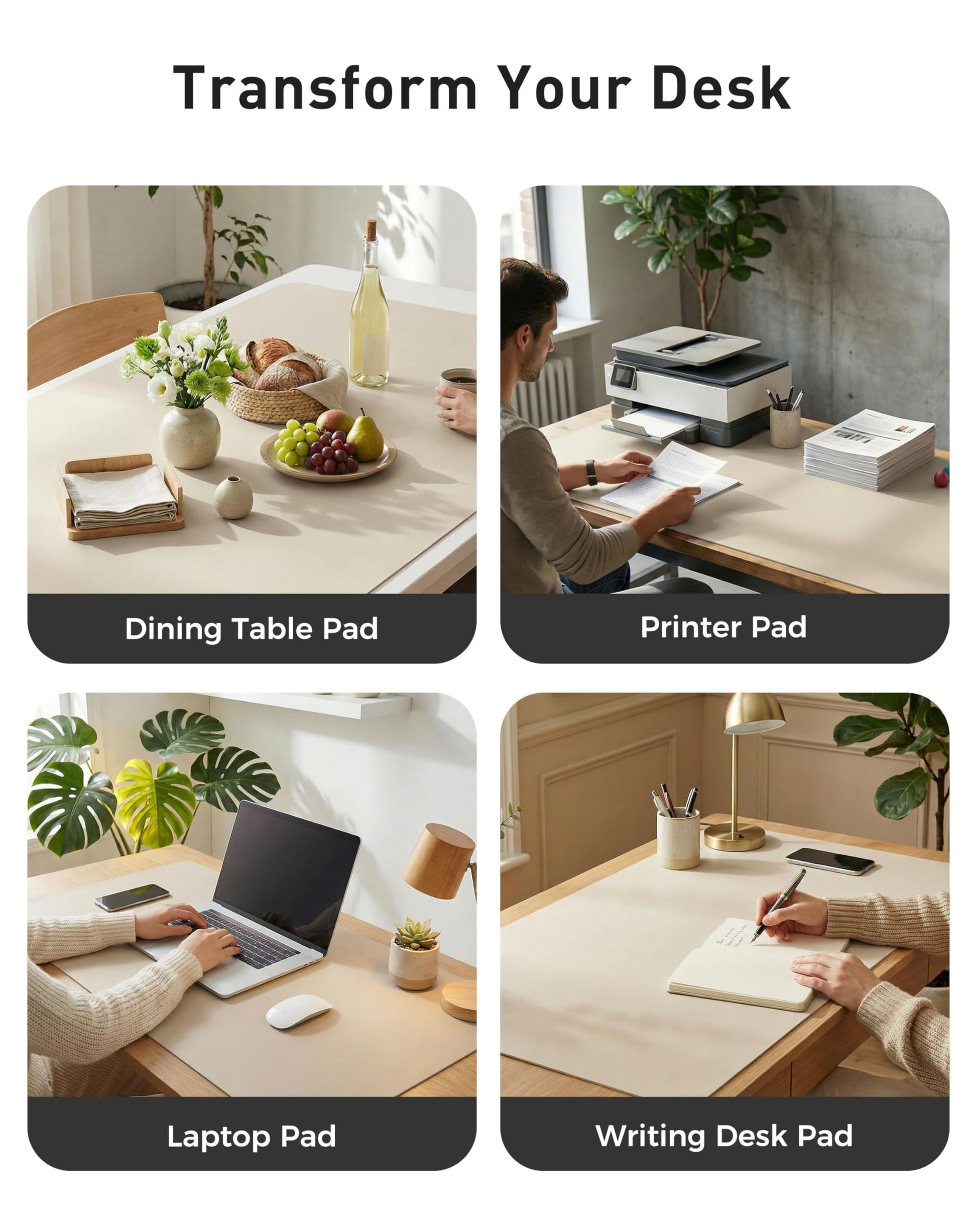 Aothia Faux Leather Desk Mat - Large Mouse Pad, Non-Slip PU Leather Blotter, Waterproof Writing