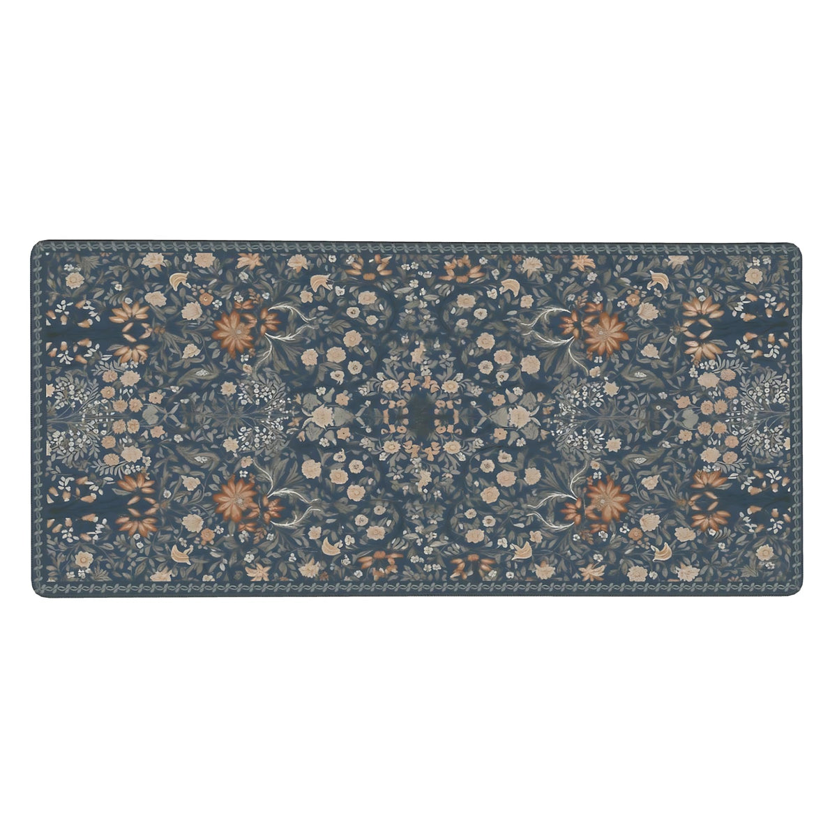 Floral Aesthetic Wildflower Gaming Mouse Pad, Blue Pink Rug Desk Mat with Anti-Slip Base & Stitched