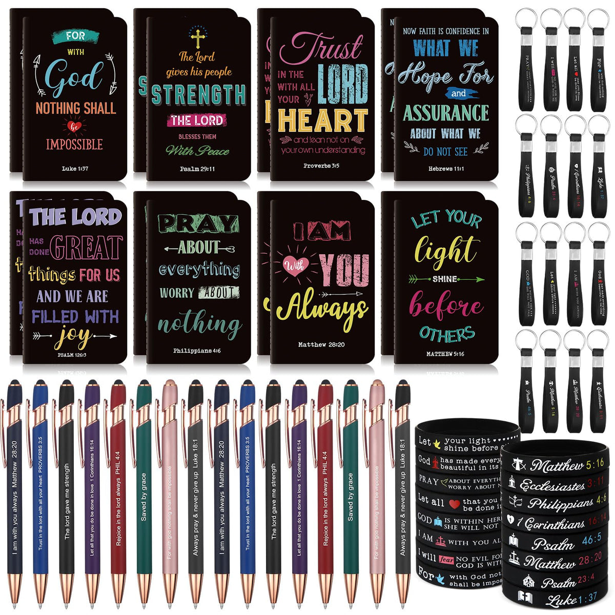 PerKoop 64 Pcs Inspirational Gift Bulk Notebooks Ballpoint Pen, Dark