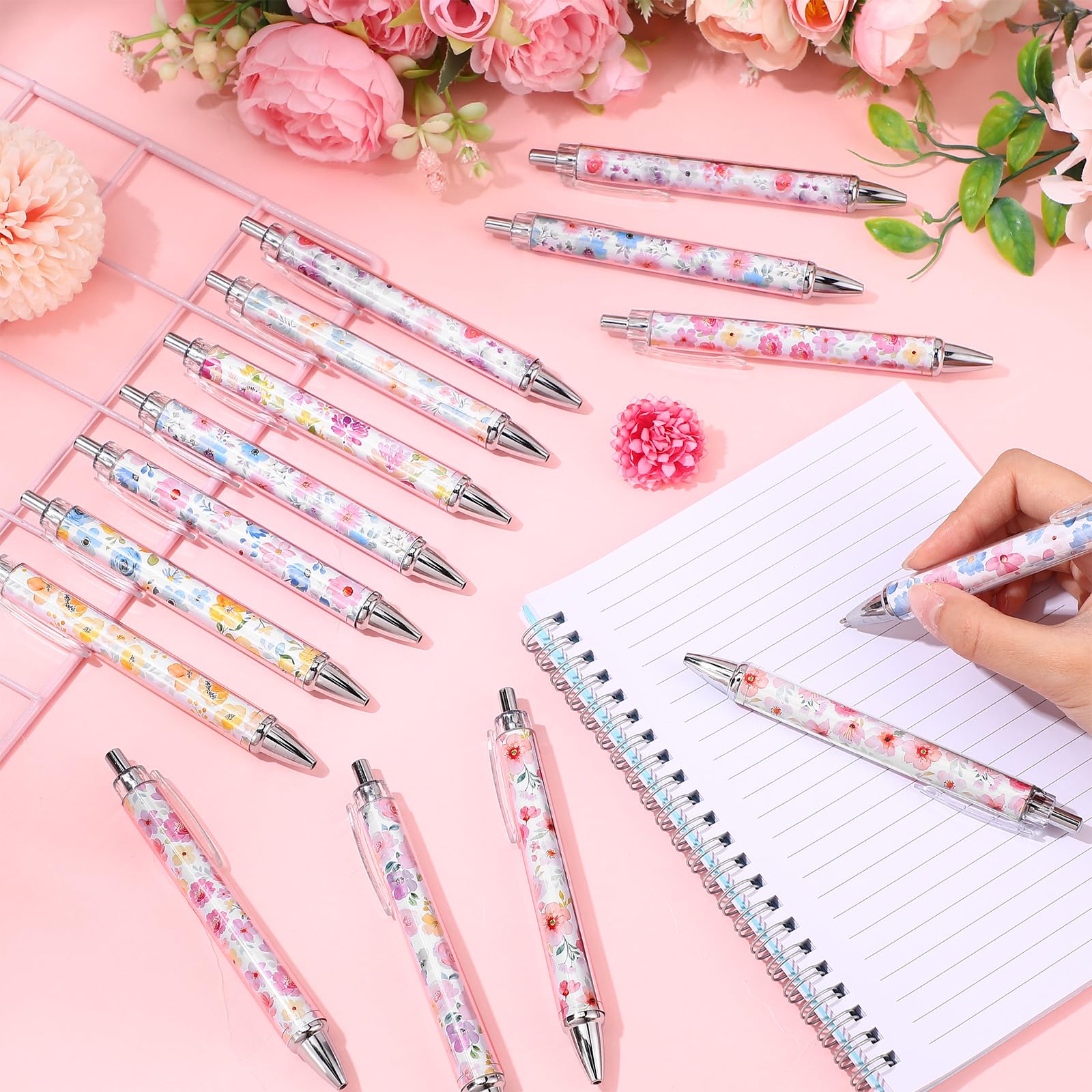 TecUnite 30 Pcs Flower Ballpoint Pens Floral Pens Bulk Floral Birthday Party Favors for Women 1.00