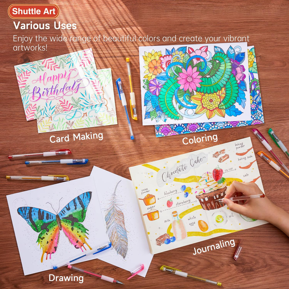 Shuttle Art 160 Pack Glitter Gel Pens, 80 Colors Glitter Gel Pens Set with 80 Refills for Adults