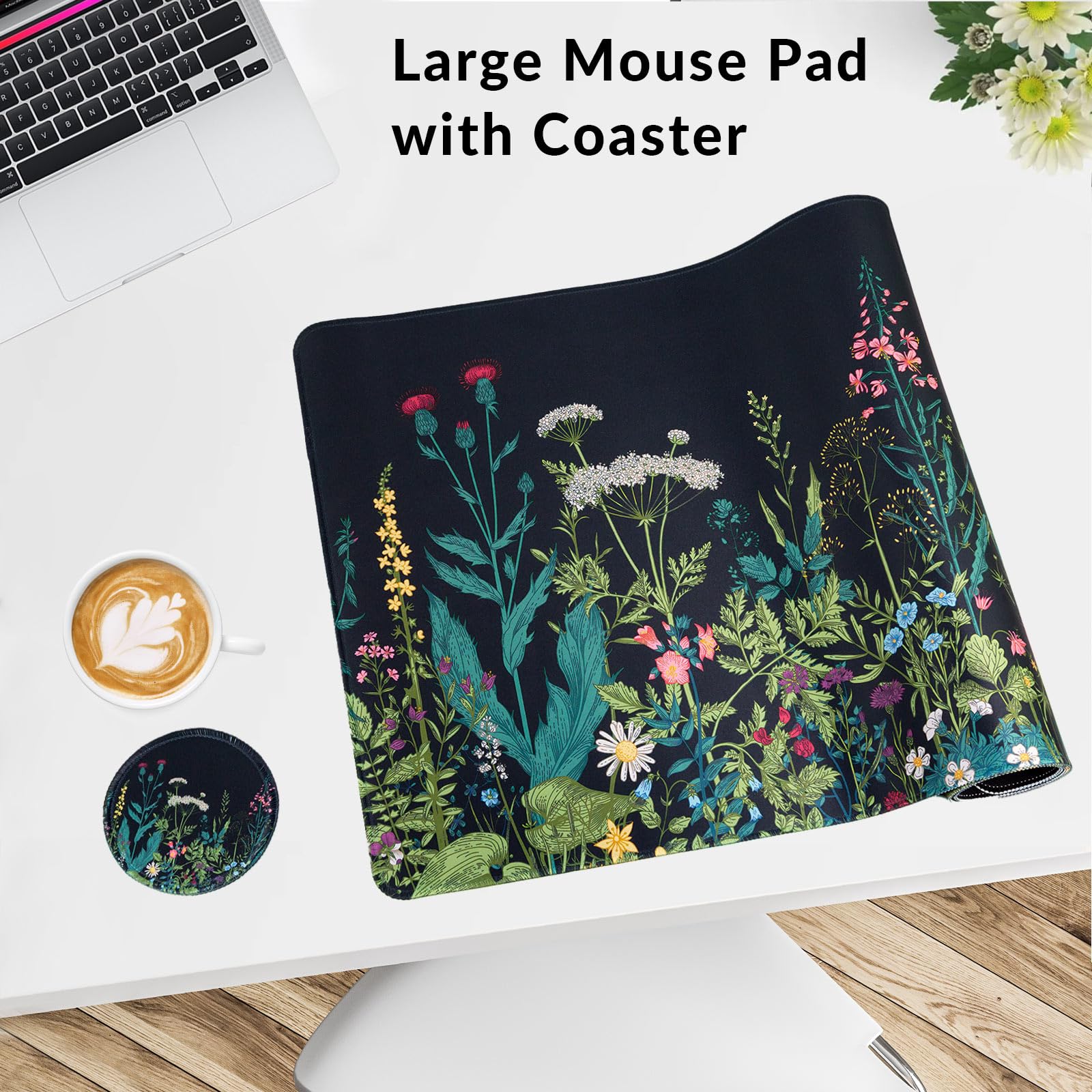 Large Gaming Mouse Pad with Coaster,Desk Matt for Desktop,Desk Mat-Flower