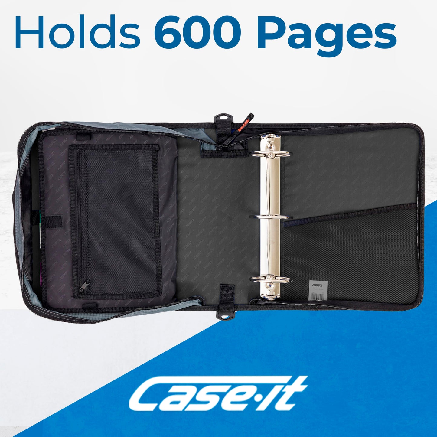 Case-it School Zipper Binder | 3-Inch O-Rings | 600-Sheet | D-146 Jet Black