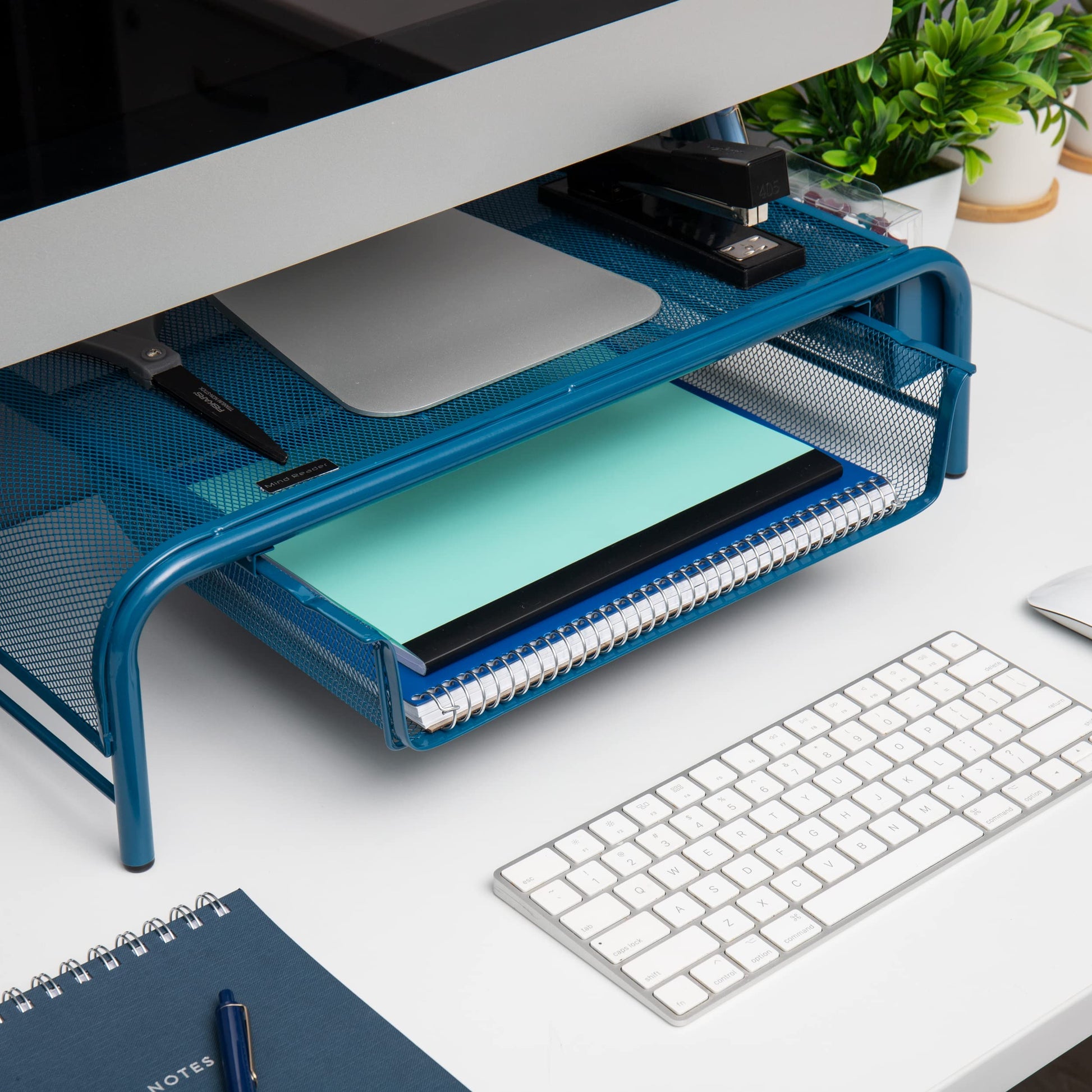 Mind Reader MESHMONSTA-TUR Metal Mesh Desk Drawer, Desktop Monitor Stand Organizer, Turquoise