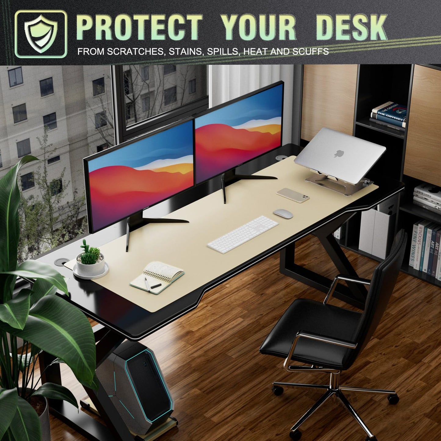 K KNODEL Extra Large Desk Mat, Leather Mouse Pad (47.2"x17", Ivory Cream)