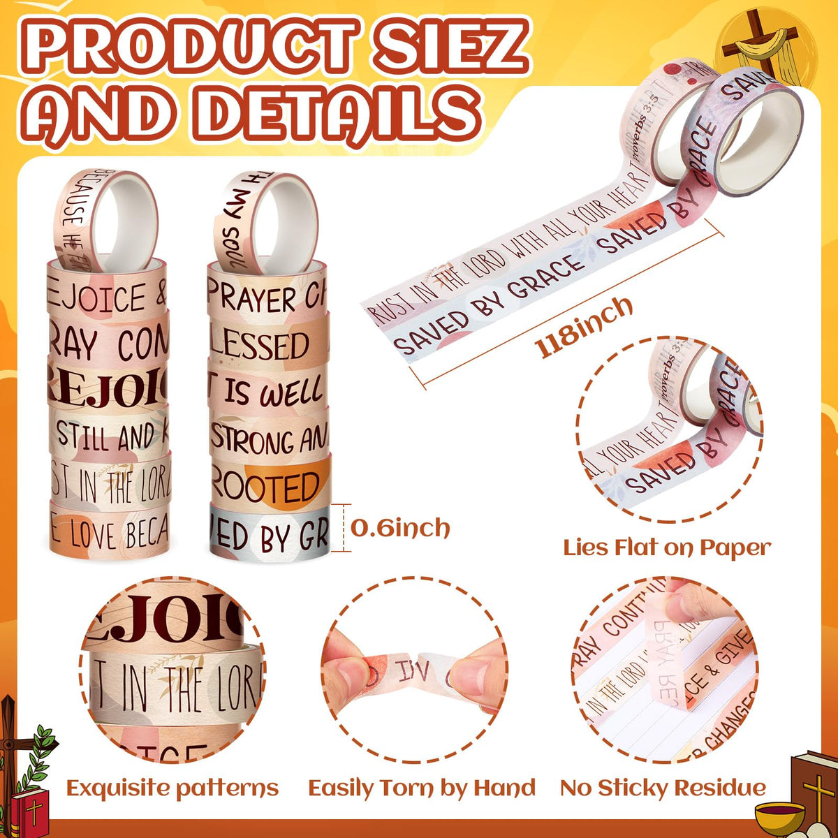 Janlaugh 24 Rolls Christian Washi Tape Gifts, Boho Faith Religious