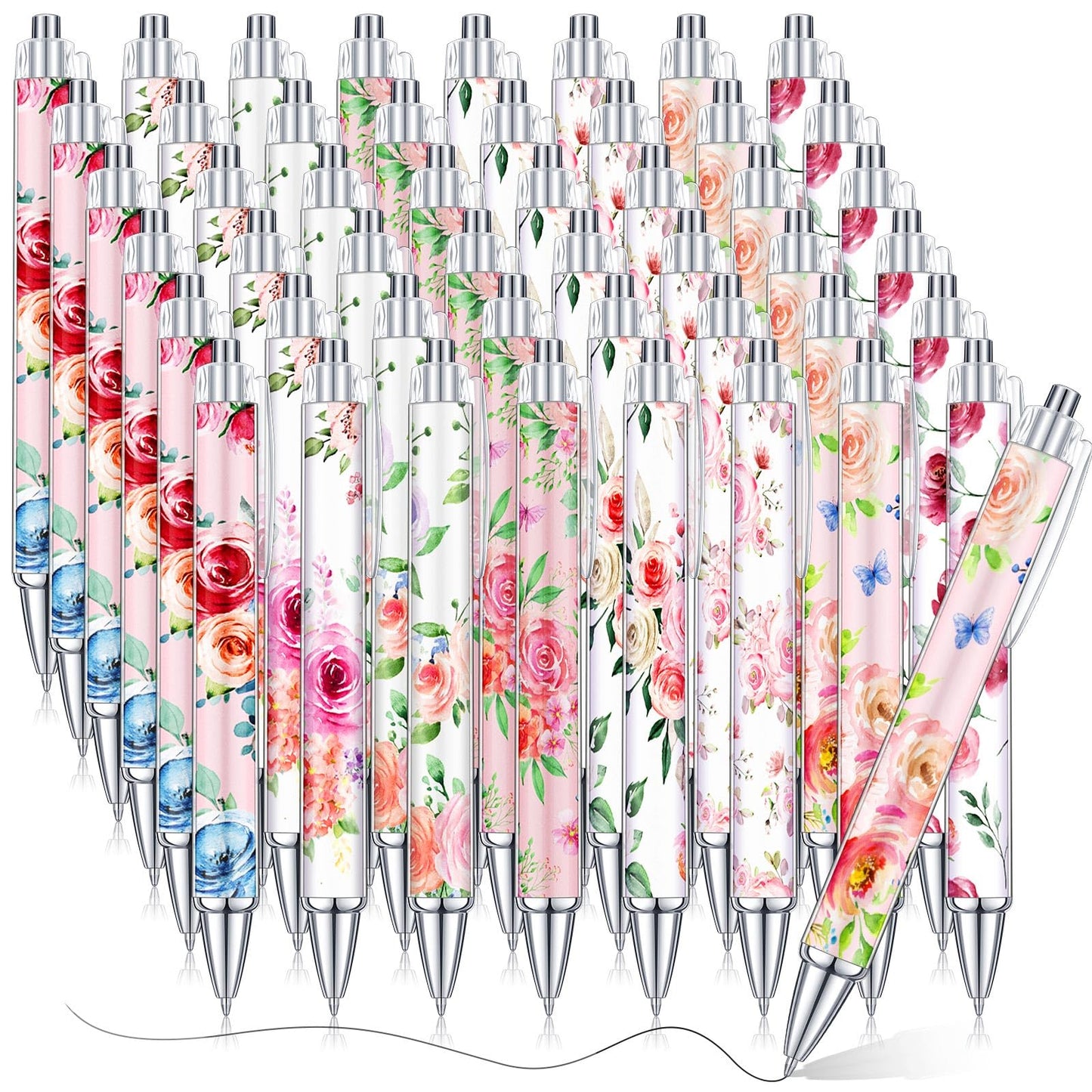 Cholemy 48 Pcs Flower Pens Bulk Spring Floral Ballpoint Pens
