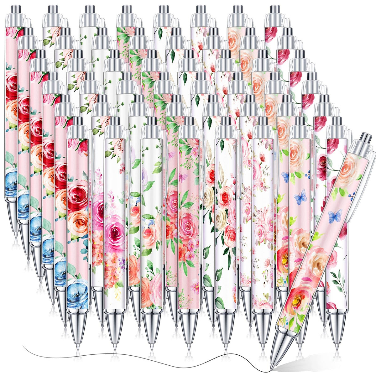 Cholemy 48 Pcs Flower Pens Bulk Spring Floral Ballpoint Pens