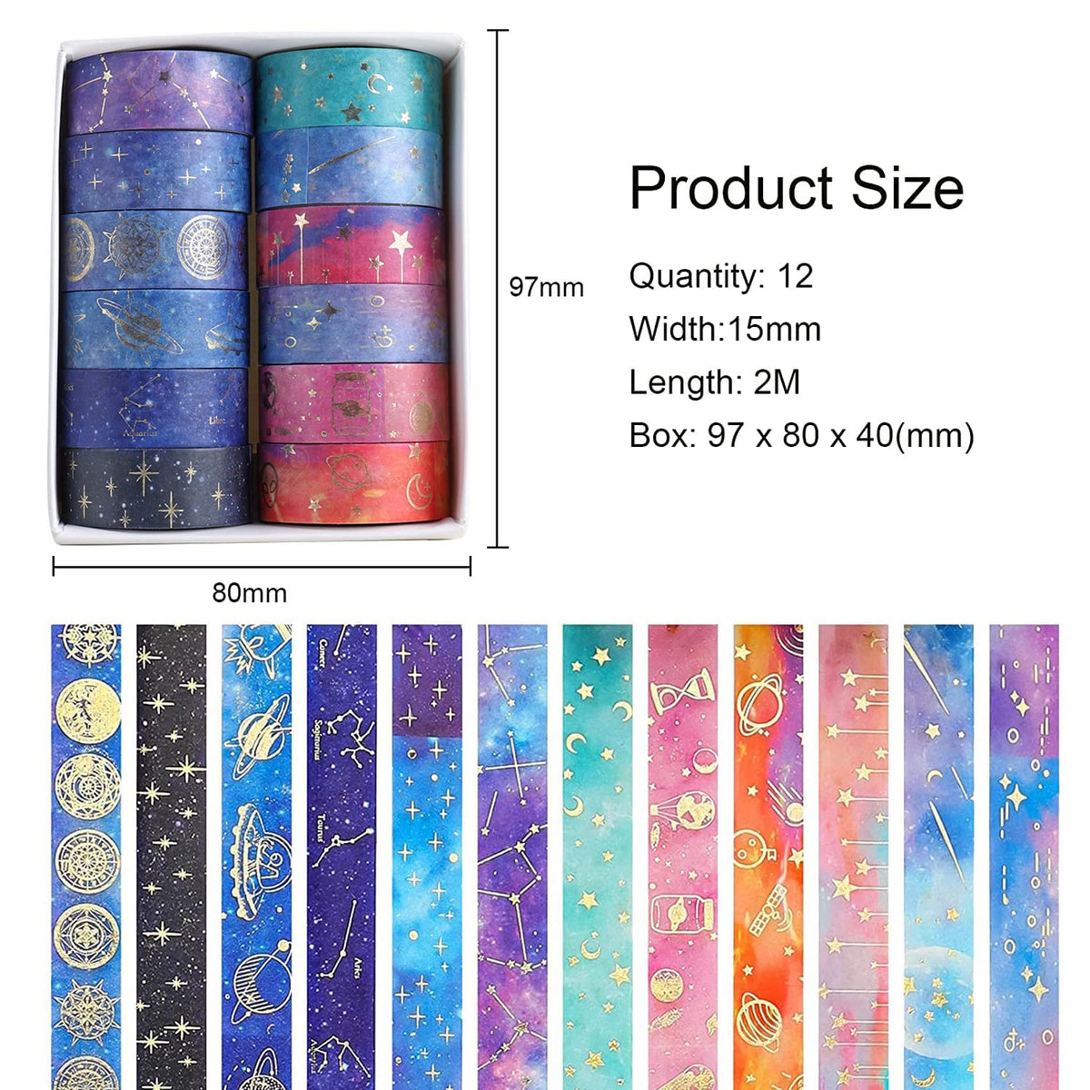 Cotrida Galaxy Purple Washi Tape - Gold Foil Washi Masking Tape with Constalation, Blue Sky, Moon