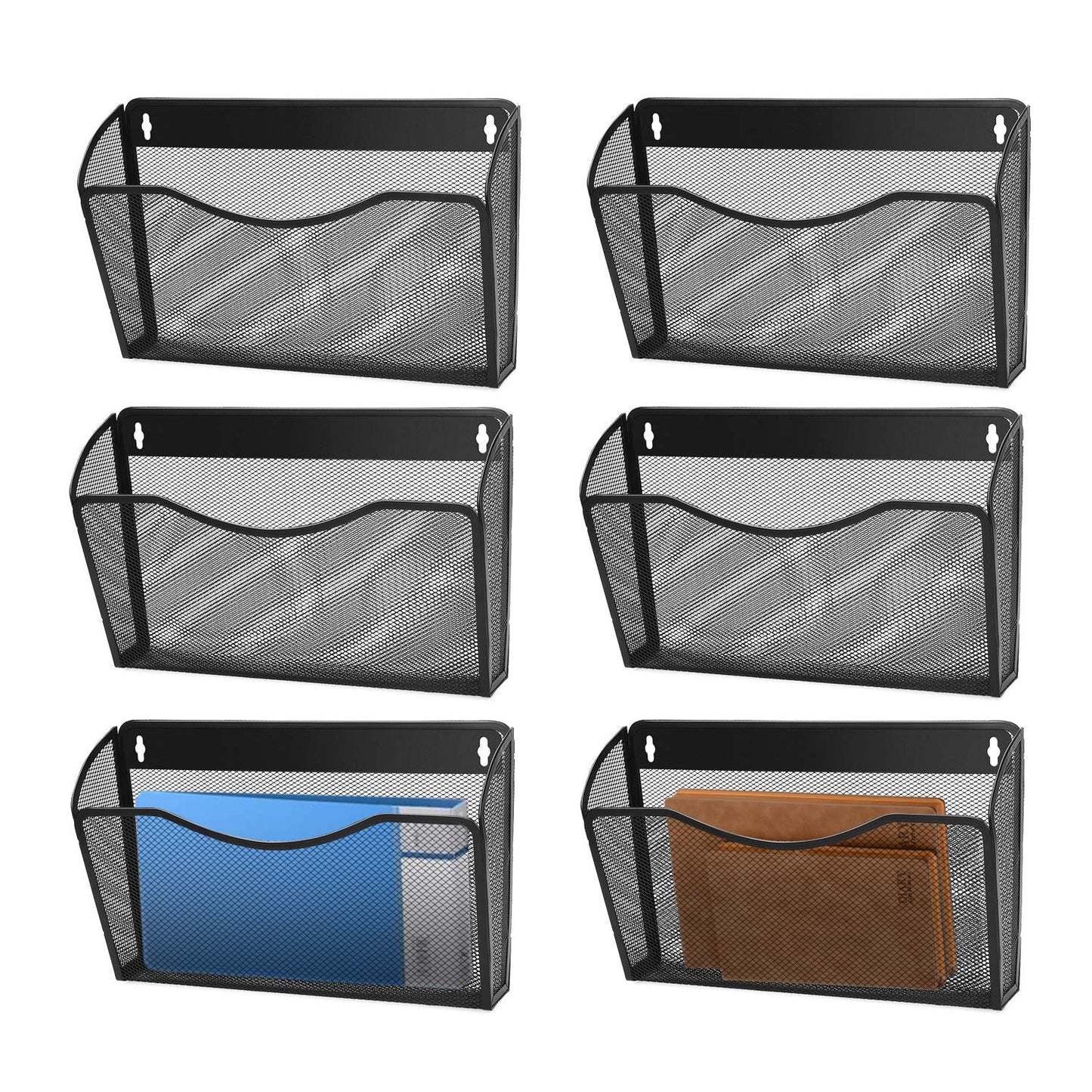 Flexzion Wall Folder File Letter Pocket Holder (6 Pack) Metal Mesh Desk Hanging Basket Box Bin Mail