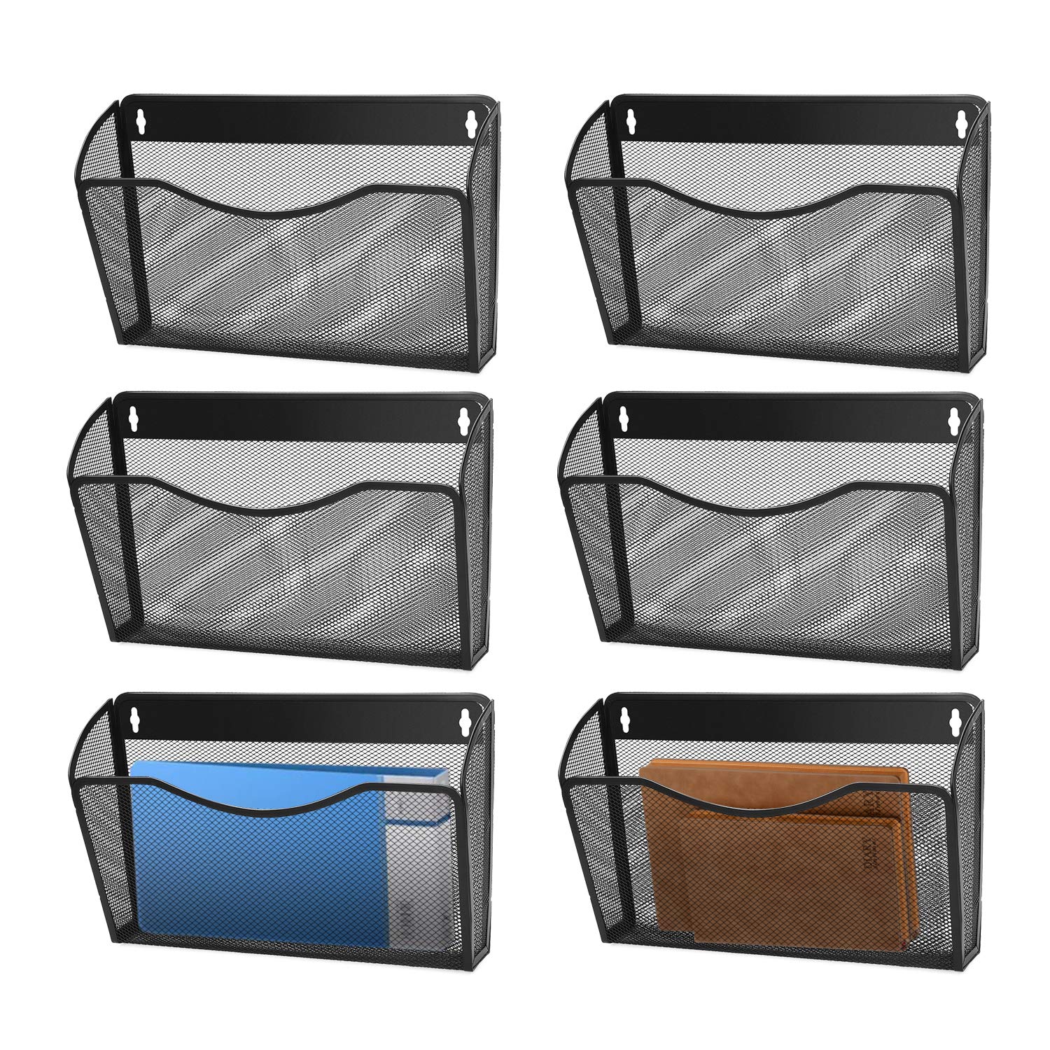 Flexzion Wall Folder File Letter Pocket Holder (6 Pack) Metal Mesh Desk Hanging Basket Box Bin Mail