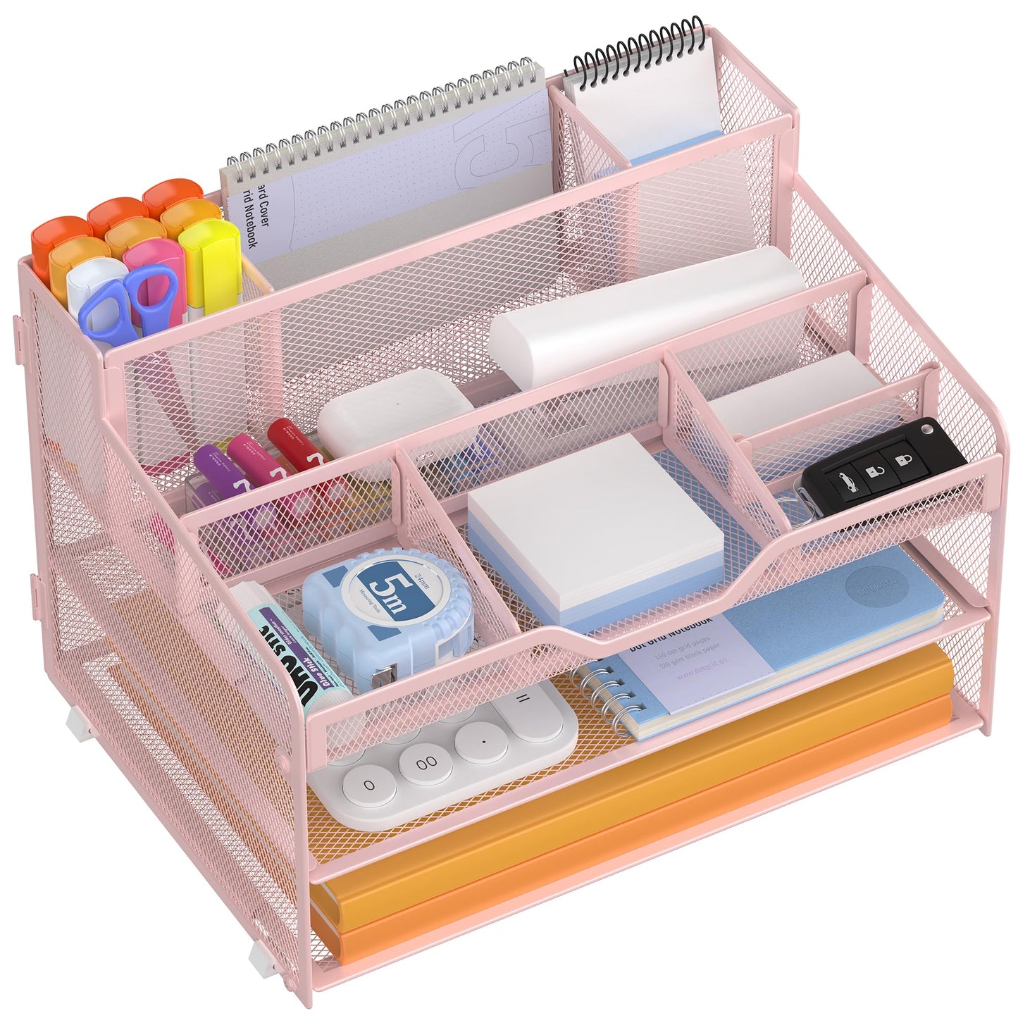Docnest 3 Tier Mesh Desk Organizer with Letter Tray & Paper Sorter, Pink