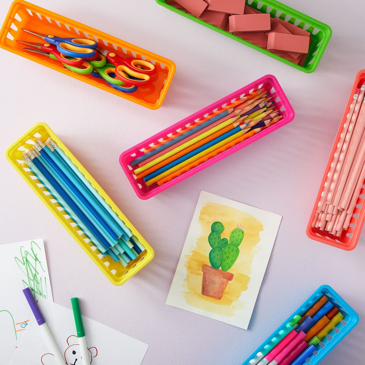 Juvale Plastic Pencil Holder for Classroom - 12-Pack, Multicolor, Slim Rectangular for Classroom