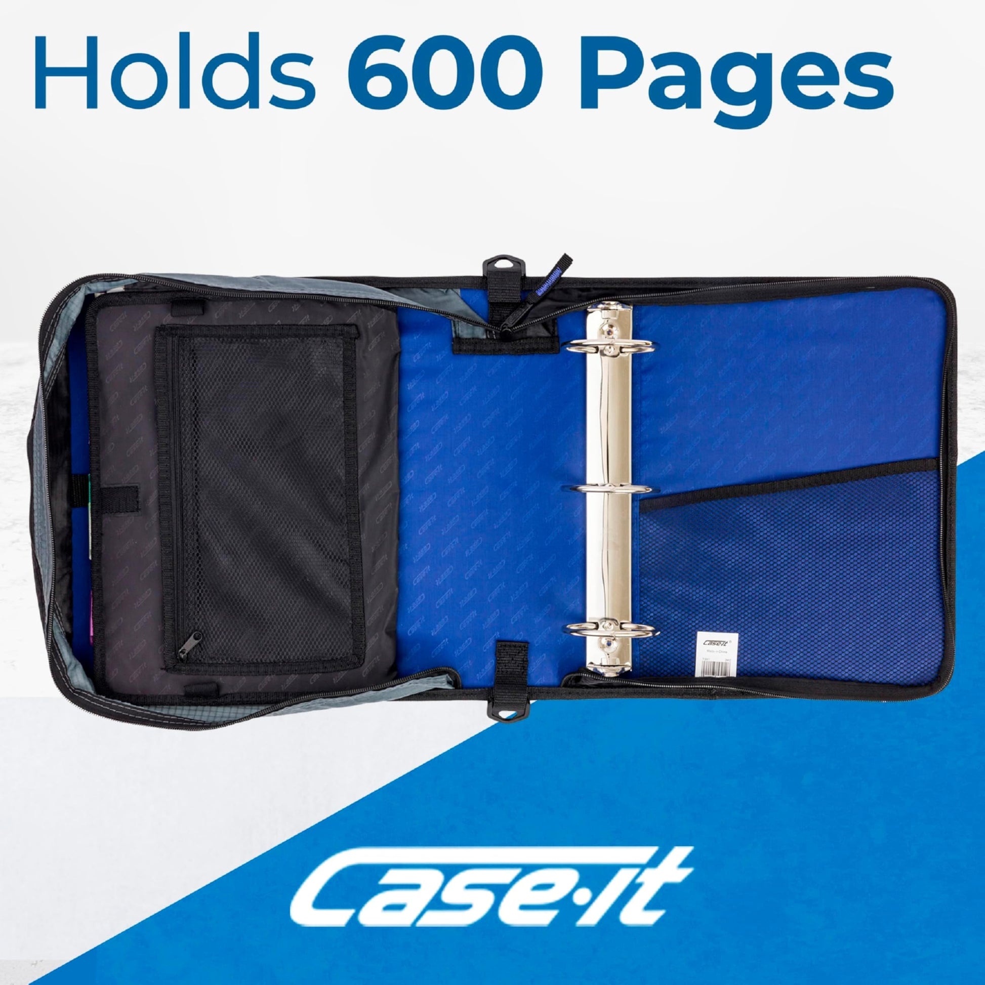 Case-it Mighty Zip Tab School Zipper Binder | 3-Inch O-Rings, 600-Sheet Capacity, 5-Subject