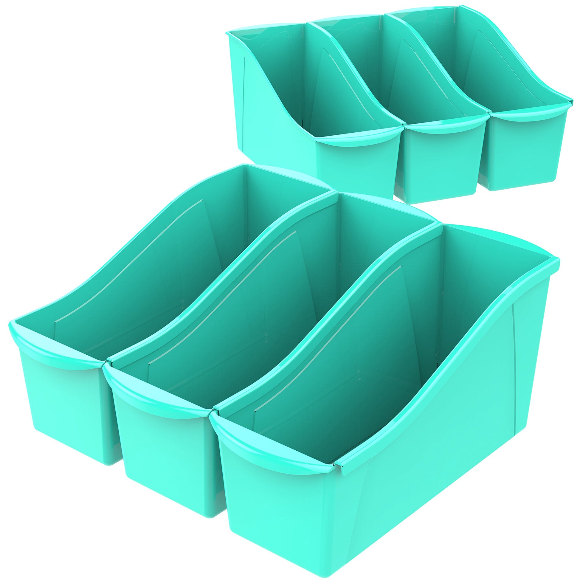 Storex Large Book Bin, Interlocking Plastic Organizer for Home, Office and Classroom, Teal, 6-Pack