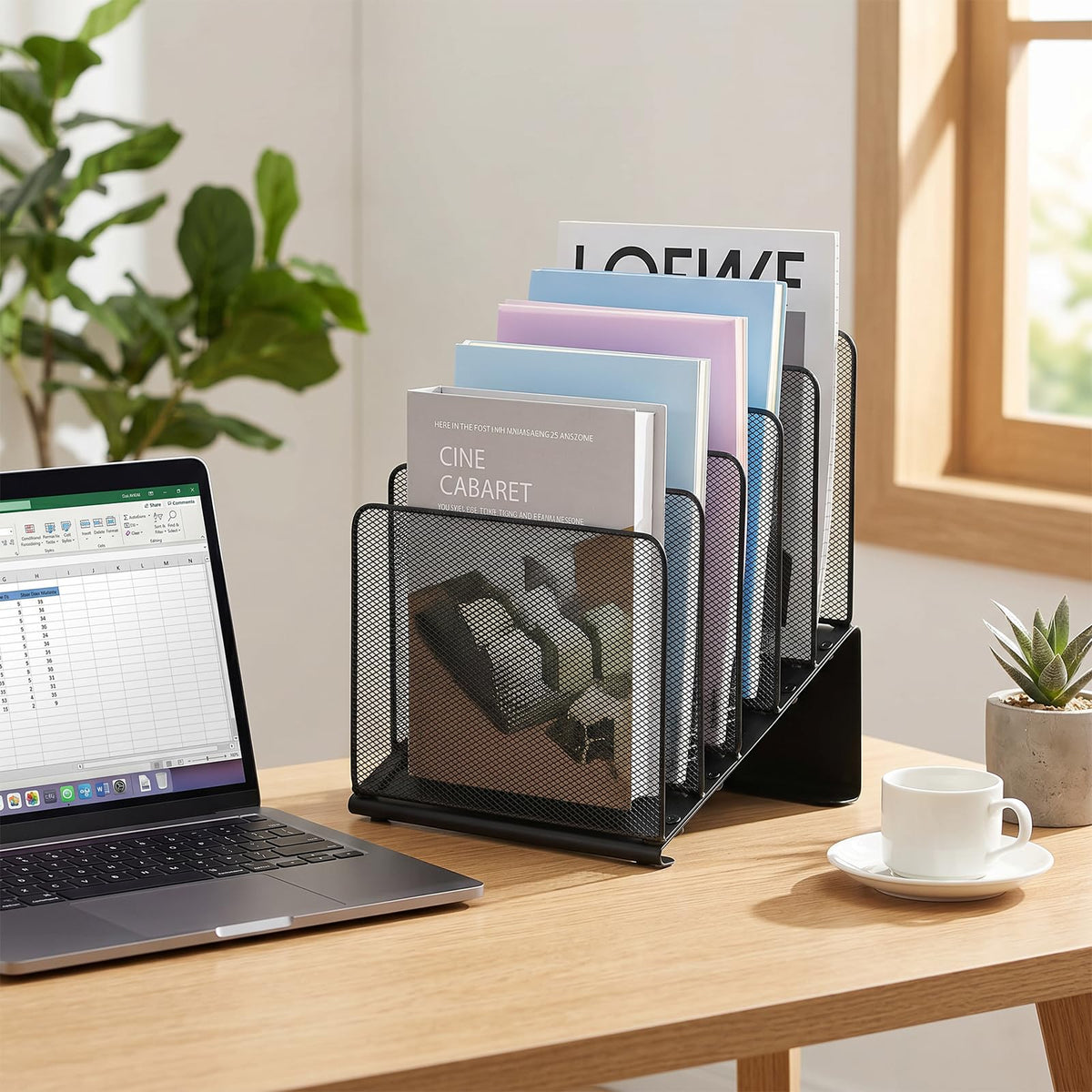 LEKETREE File Organizer for Desk, File Folder Organizer with 5-Section Vertical Rack, Suitable for