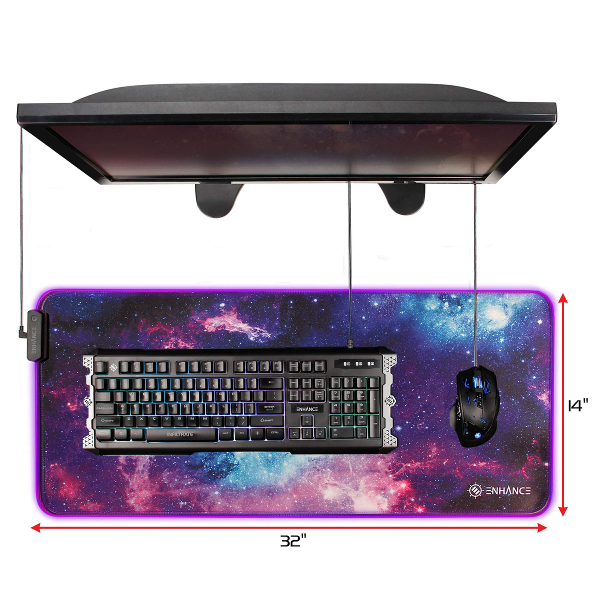 ENHANCE XXL LED Gaming Mouse Pad - 2XL Keyboard Desk Mat (32x14 inches) with 7 RGB Colors, 3 Color