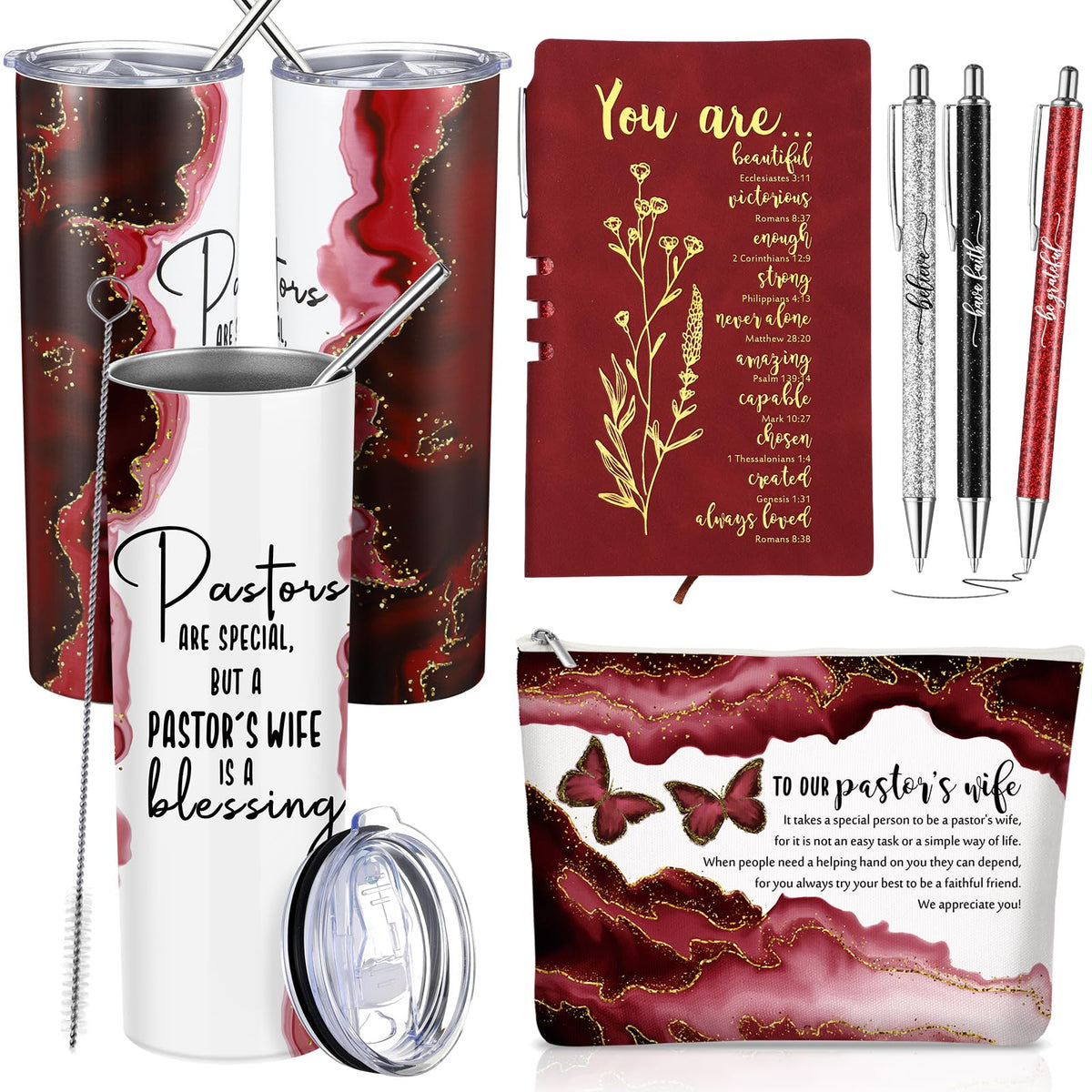 Watersay 6 Pcs Pastor's Wife Appreciation Gifts 20oz Marble Tumbler, Red