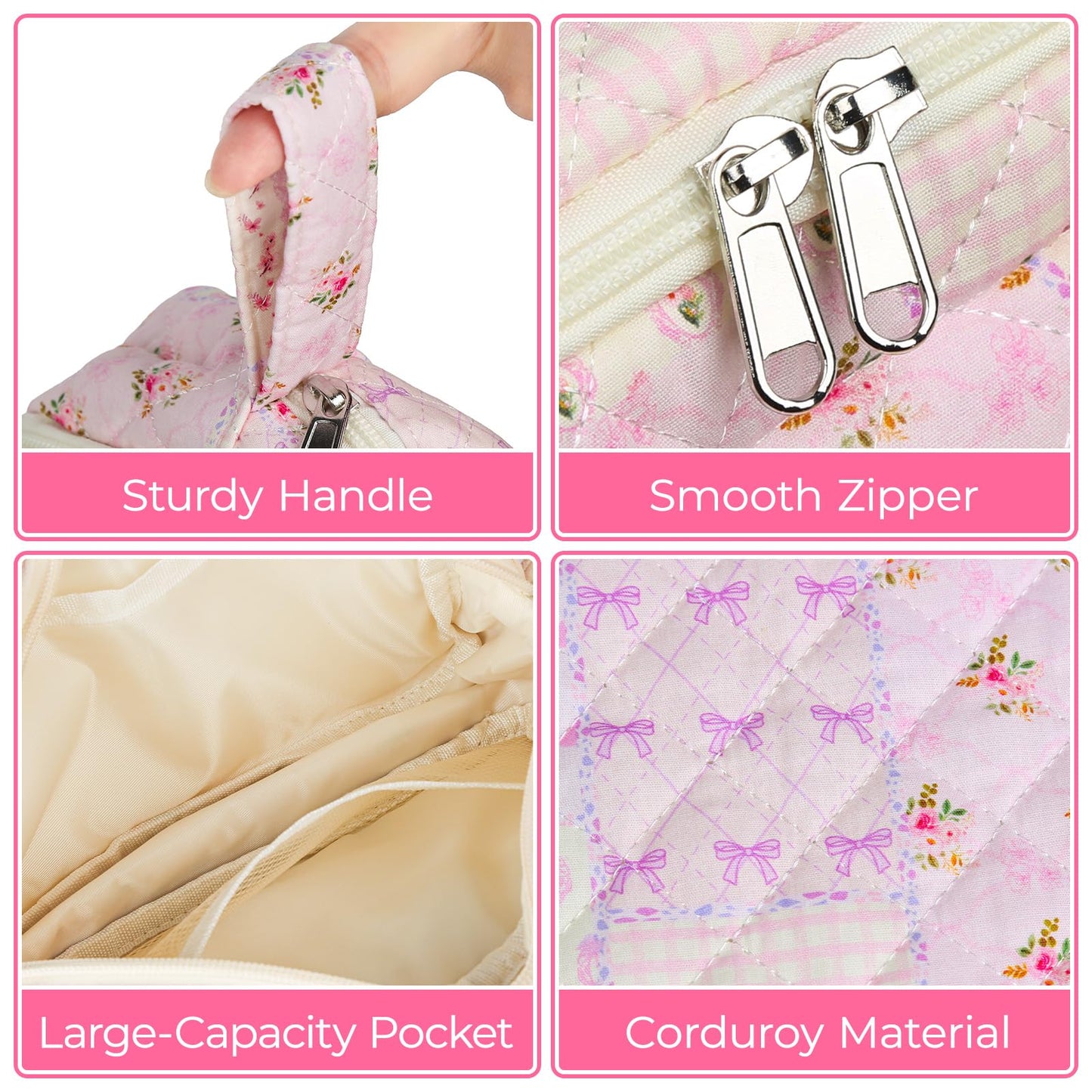 WOBAGMEN Quilted Pencil Pouch for Girls Women, Large Pencil Case Pouch with Compartments Cute