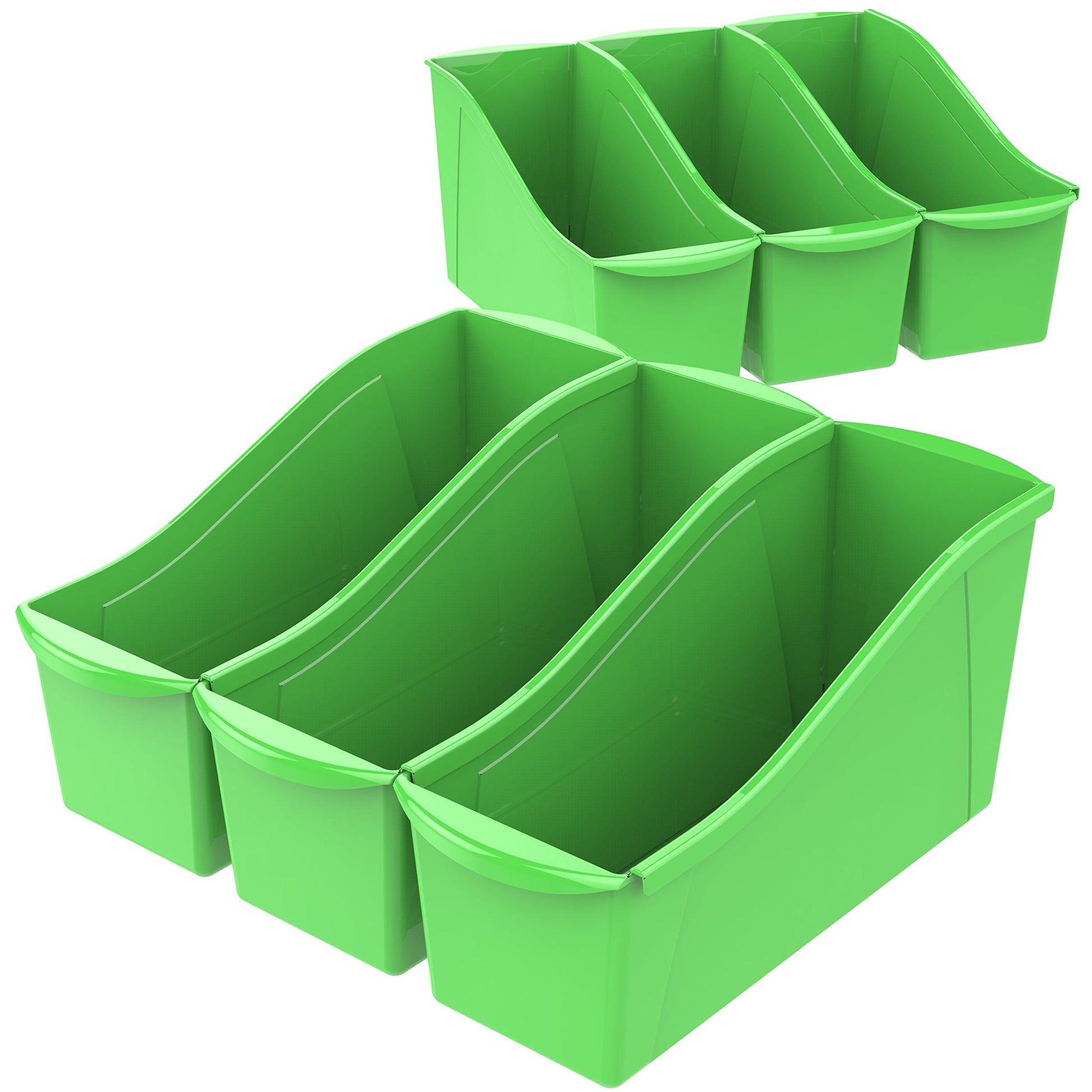 Storex Large Book Bin, Interlocking Plastic Organizer for Home, Office and Classroom, Green, 6-Pack