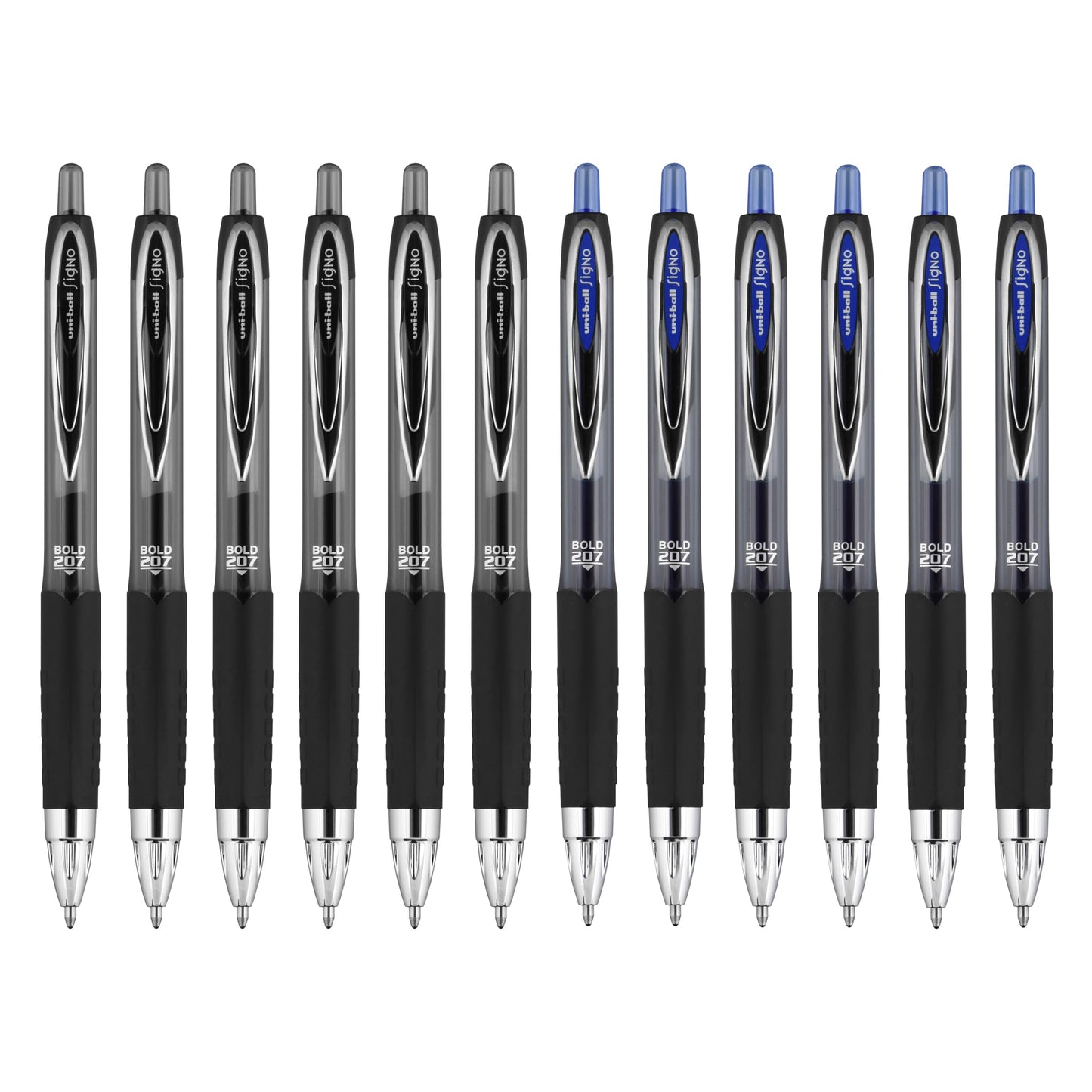 Uni-Ball Signo 207 Retractable Gel Pens, Bold Point, 1.0mm, Black & Blue Ink, 12 Pack (6 Black, 6